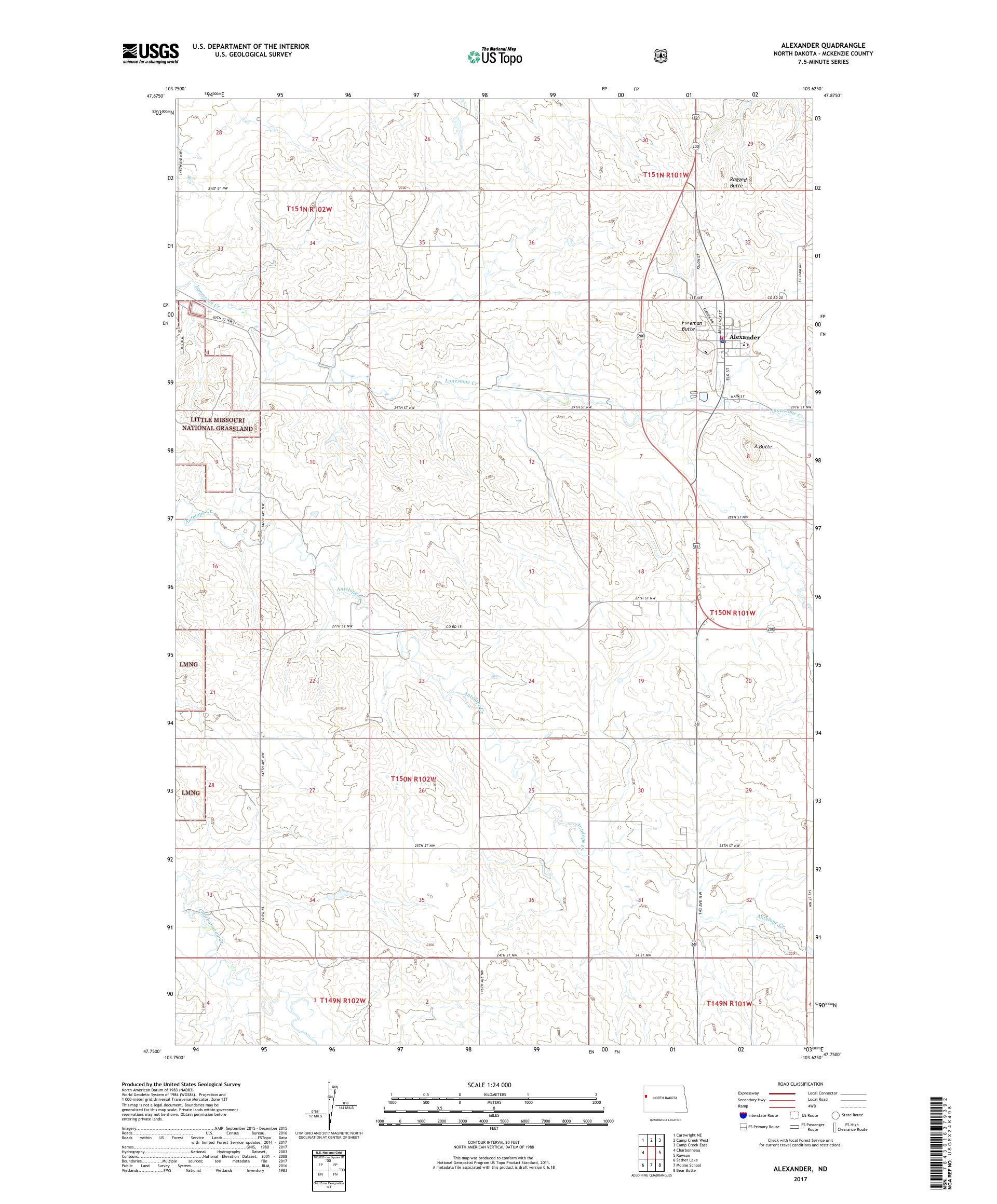 MyTopo Alexander, North Dakota USGS Quad Topo Map