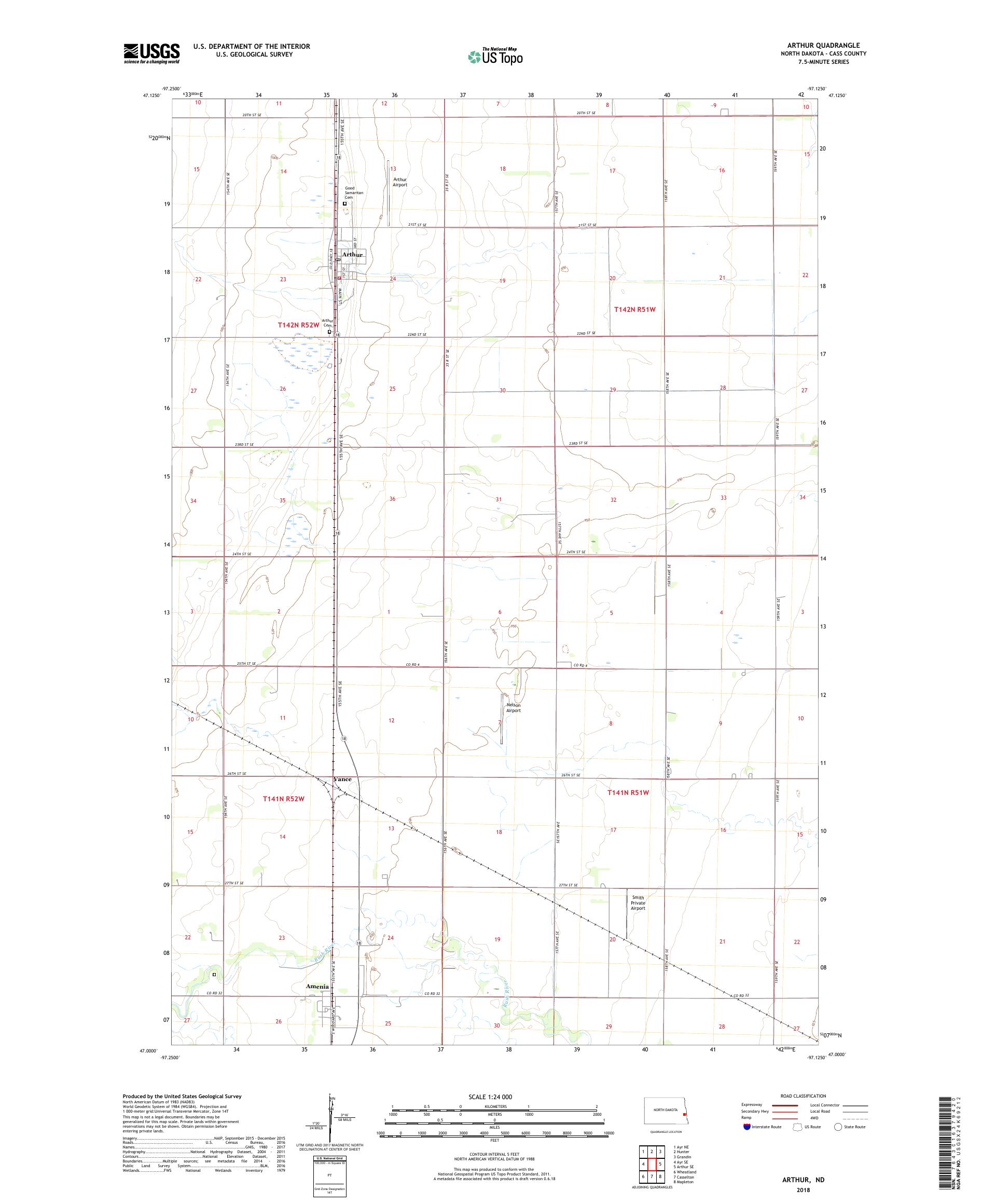 MyTopo Arthur, North Dakota USGS Quad Topo Map