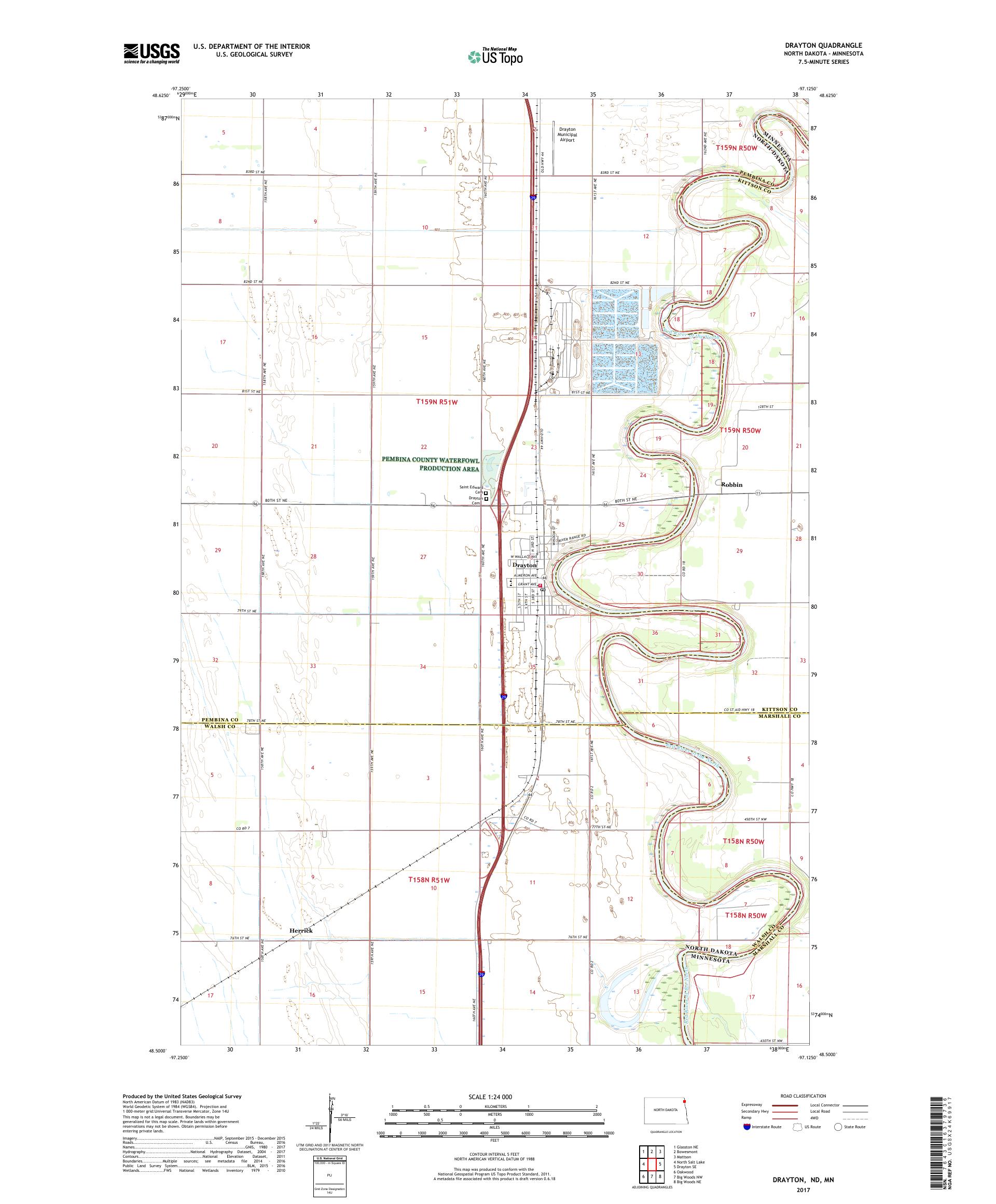 MyTopo Drayton, North Dakota USGS Quad Topo Map
