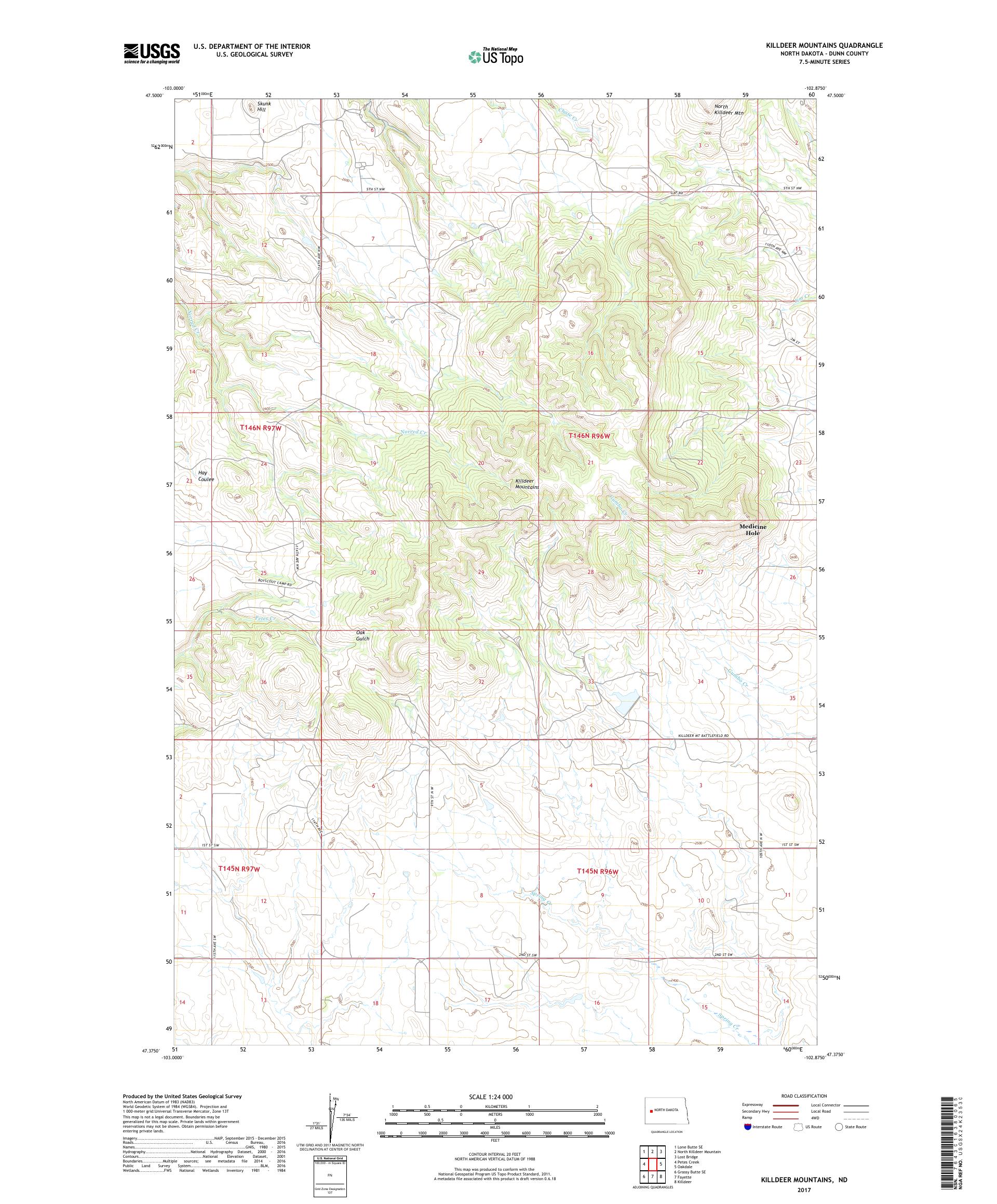 MyTopo Killdeer Mountains, North Dakota USGS Quad Topo Map