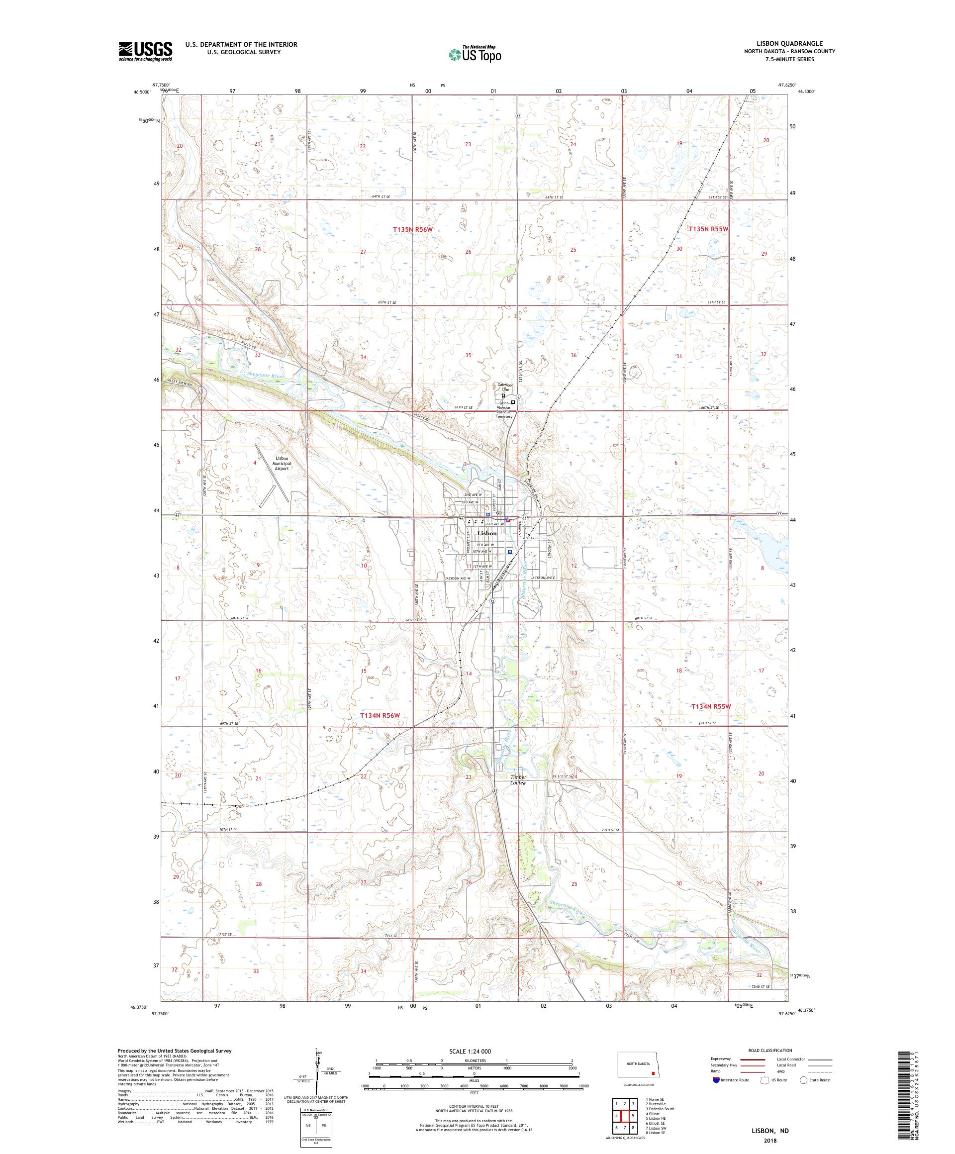 MyTopo Lisbon, North Dakota USGS Quad Topo Map
