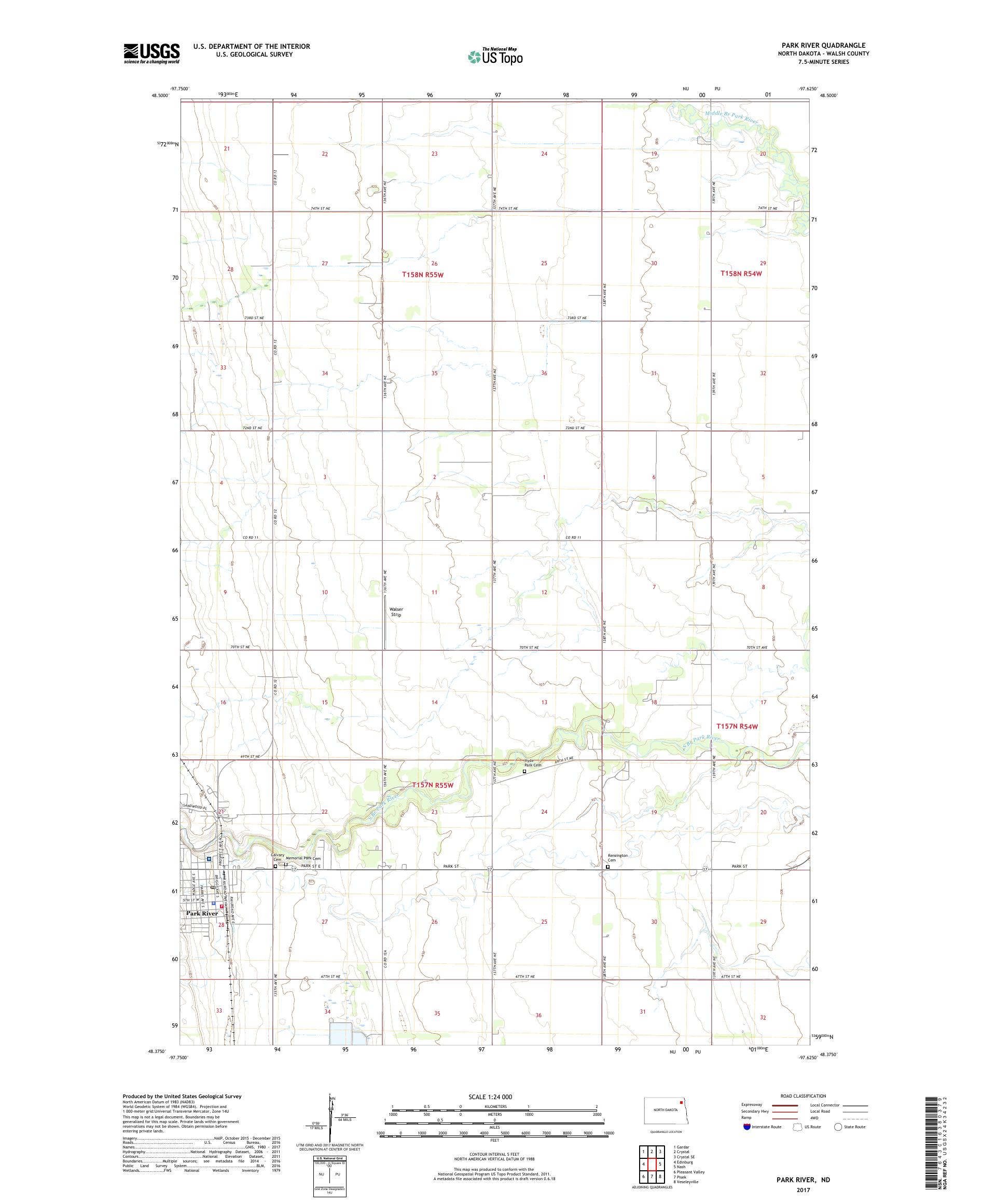 MyTopo Park River, North Dakota USGS Quad Topo Map