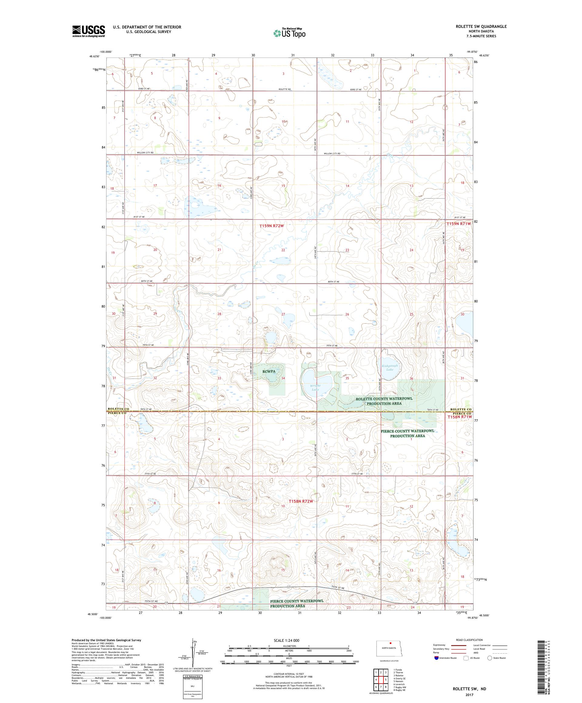 MyTopo Rolette SW, North Dakota USGS Quad Topo Map