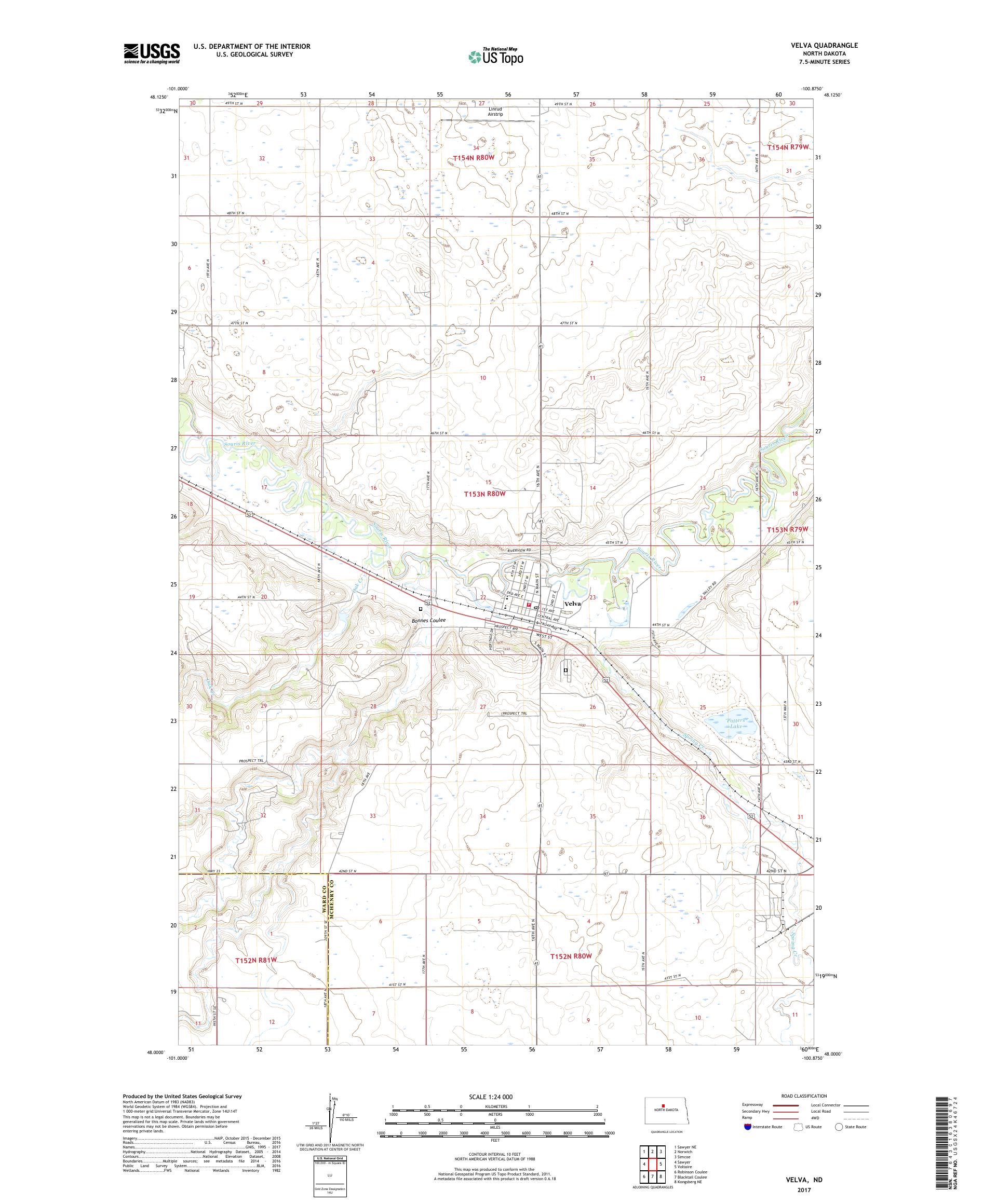 MyTopo Velva, North Dakota USGS Quad Topo Map