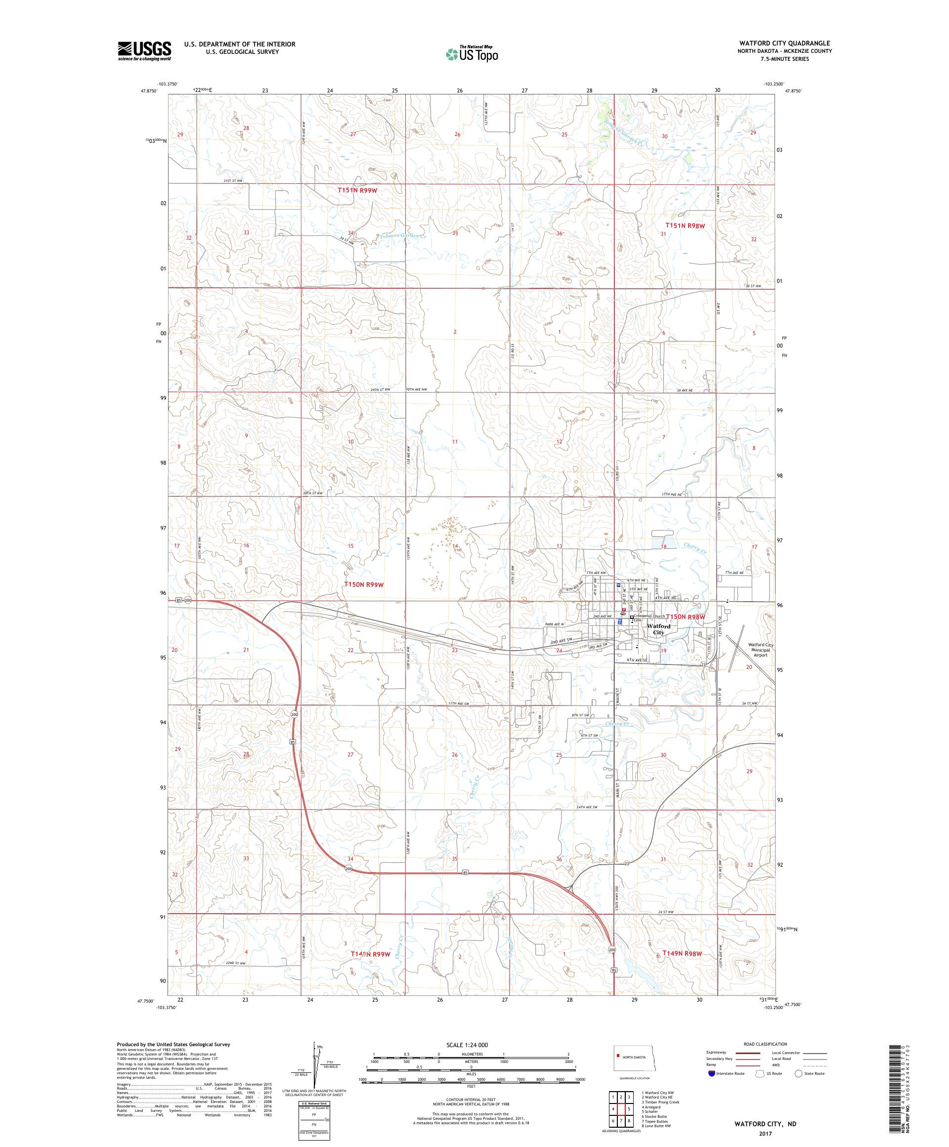 MyTopo Watford City, North Dakota USGS Quad Topo Map