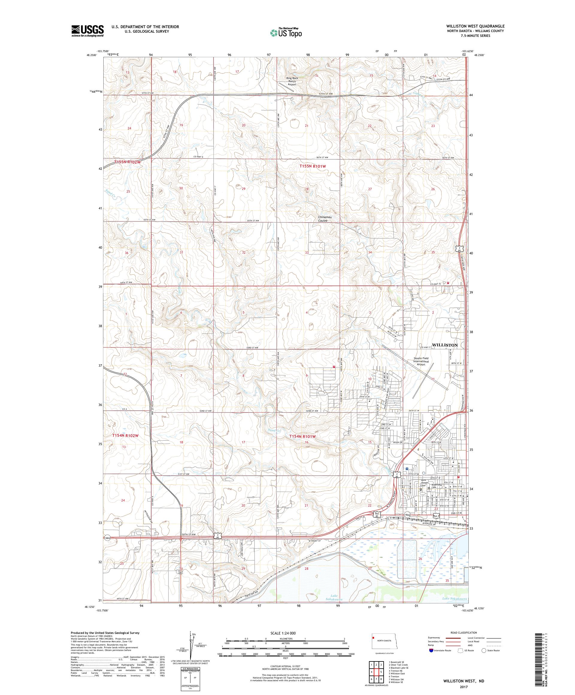 MyTopo Williston West, North Dakota USGS Quad Topo Map
