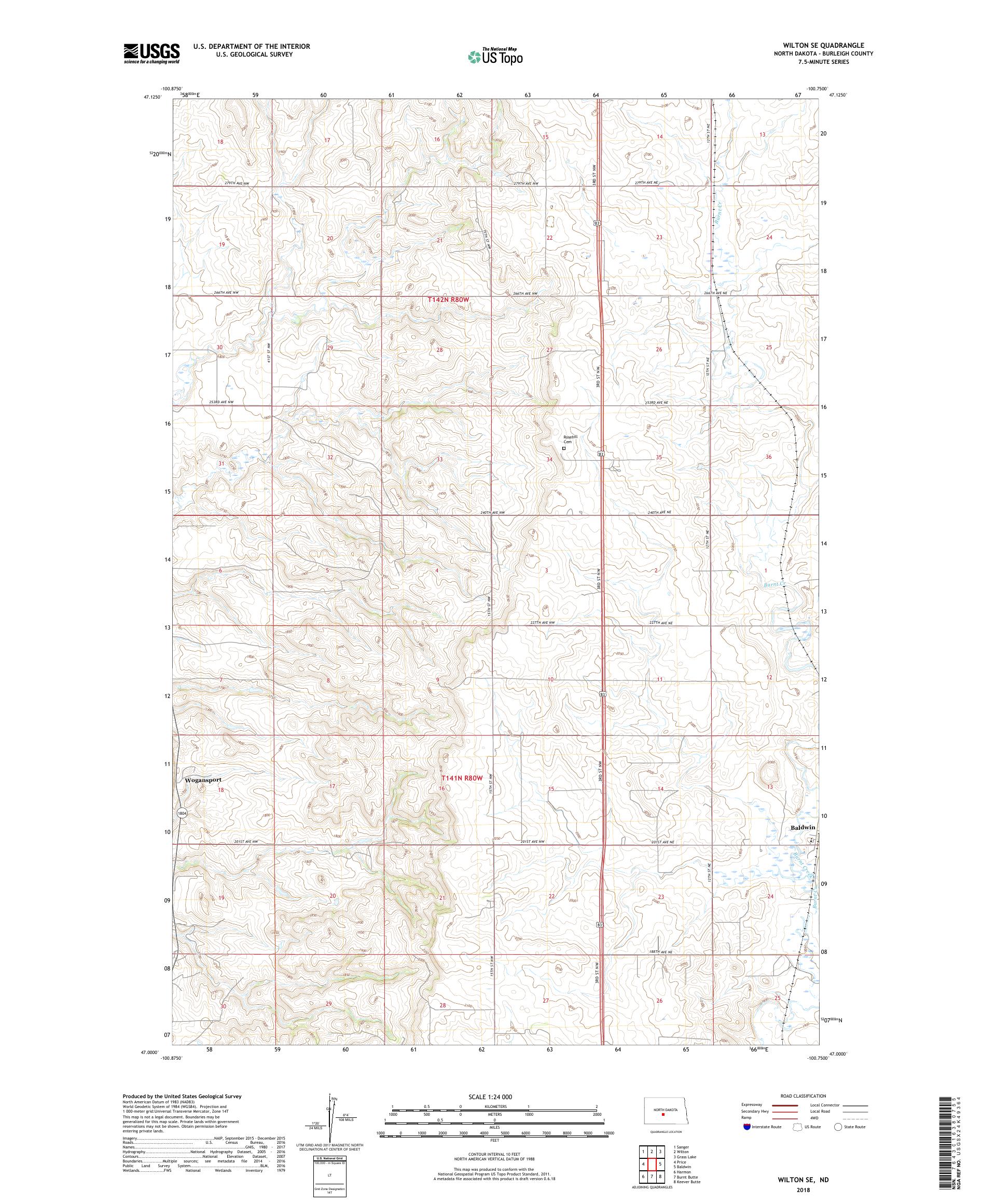 MyTopo Wilton SE, North Dakota USGS Quad Topo Map