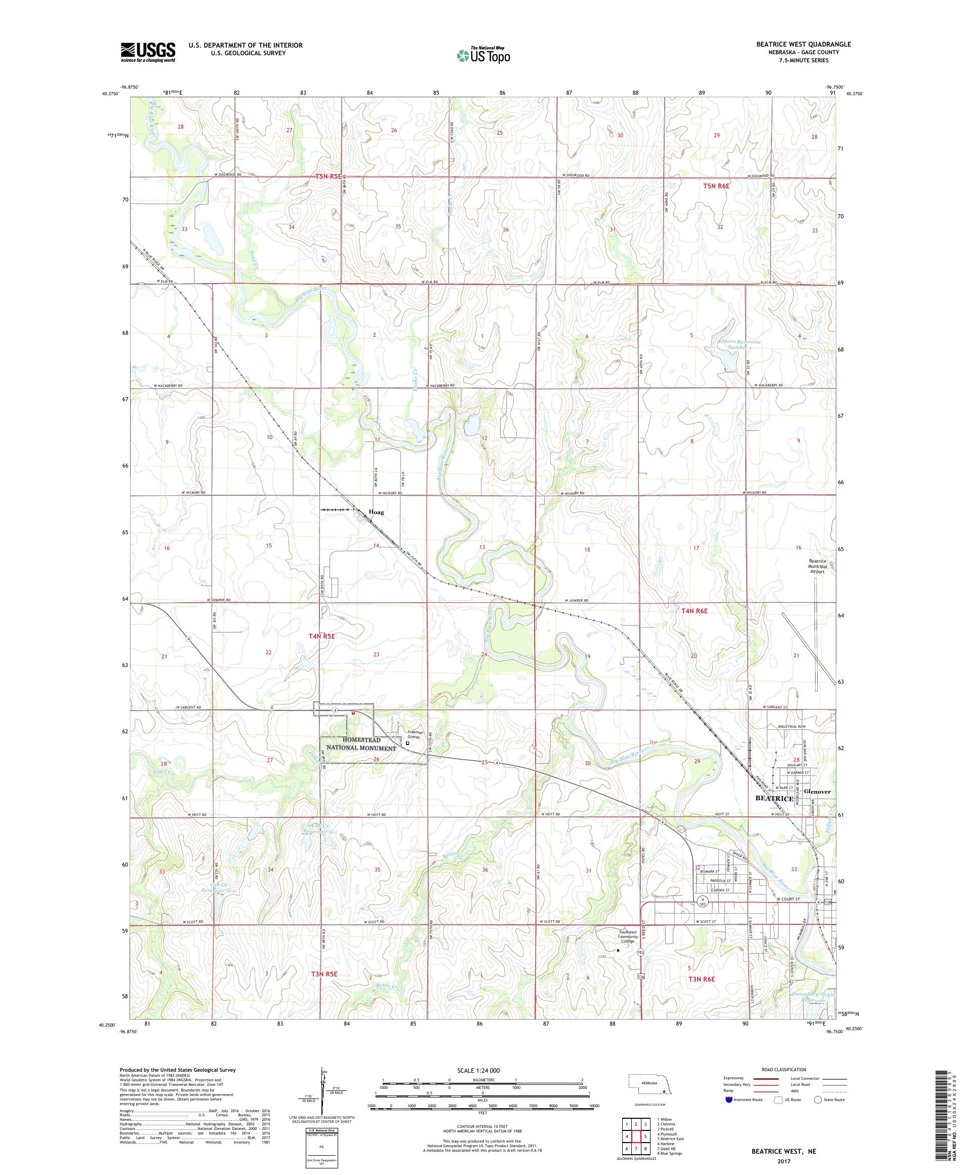 MyTopo Beatrice West, Nebraska USGS Quad Topo Map