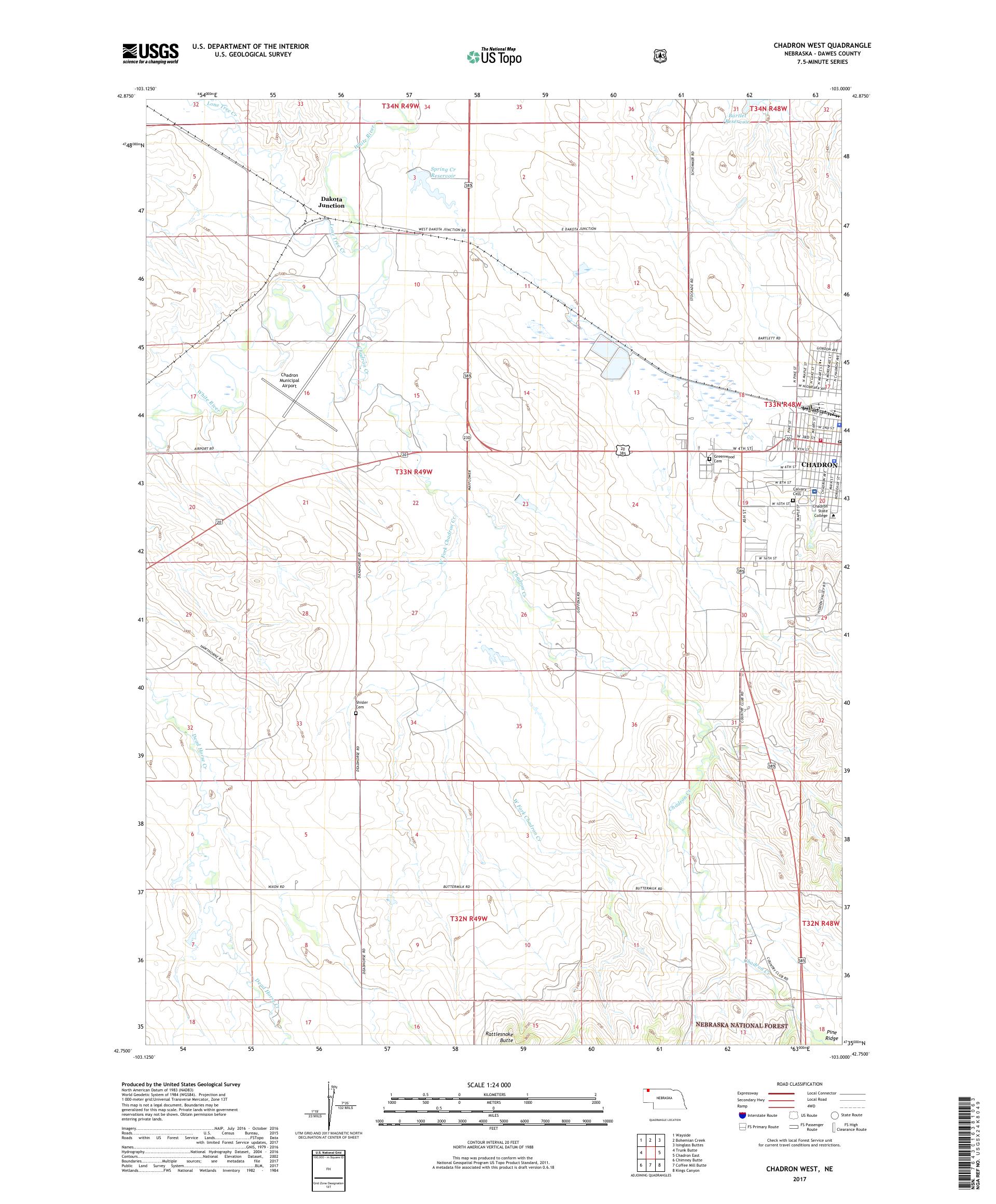 MyTopo Chadron West, Nebraska USGS Quad Topo Map