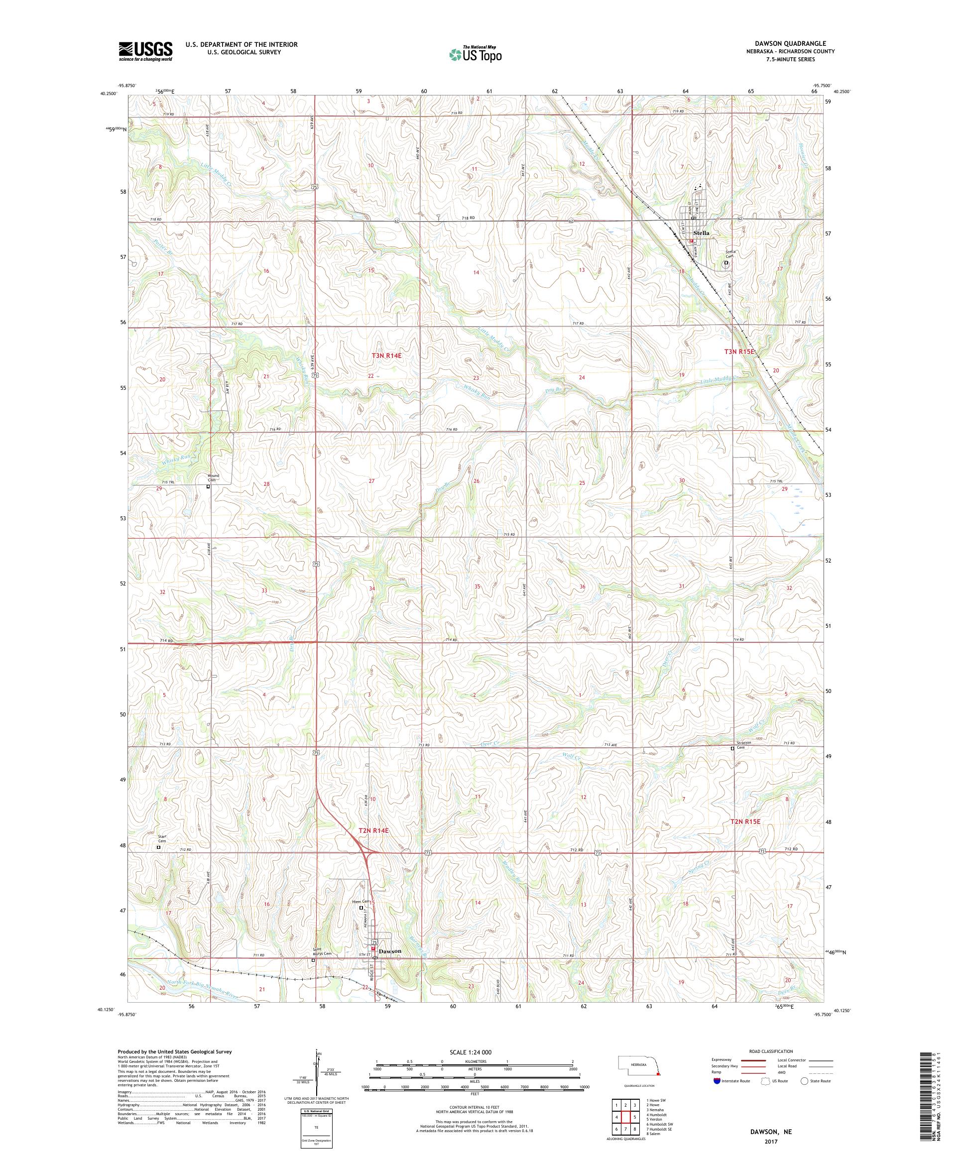 MyTopo Dawson, Nebraska USGS Quad Topo Map