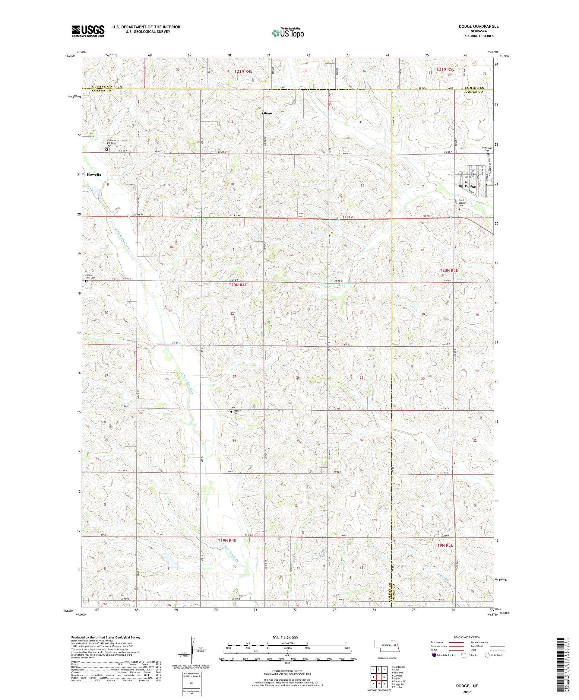 MyTopo Dodge, Nebraska USGS Quad Topo Map