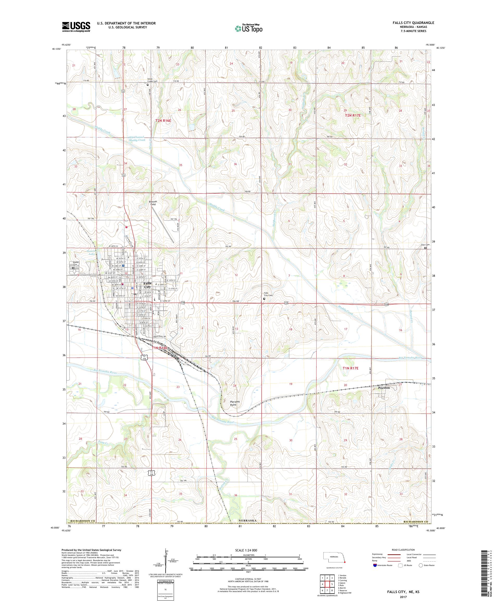 MyTopo Falls City, Nebraska USGS Quad Topo Map