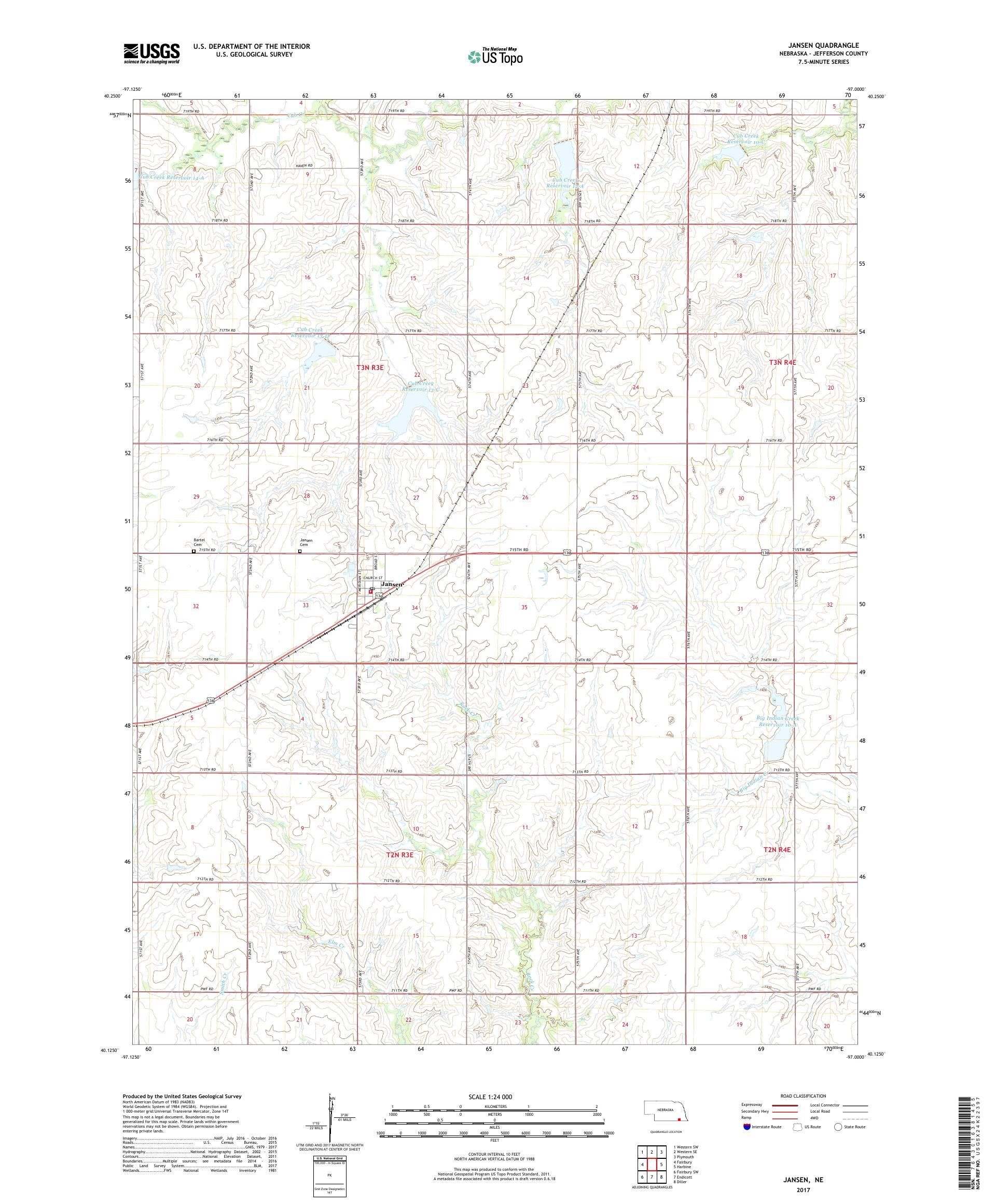 MyTopo Jansen, Nebraska USGS Quad Topo Map