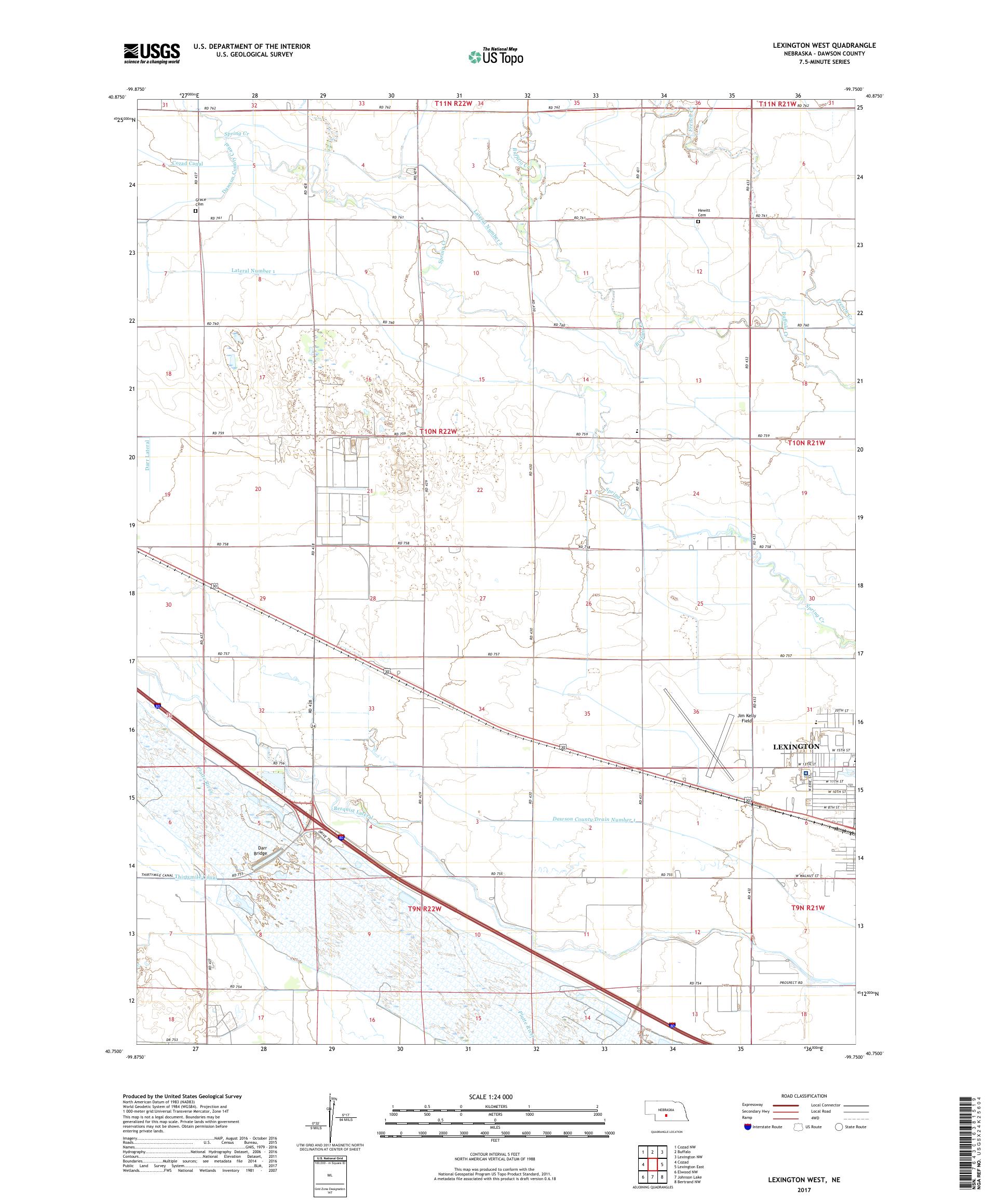 MyTopo Lexington West, Nebraska USGS Quad Topo Map