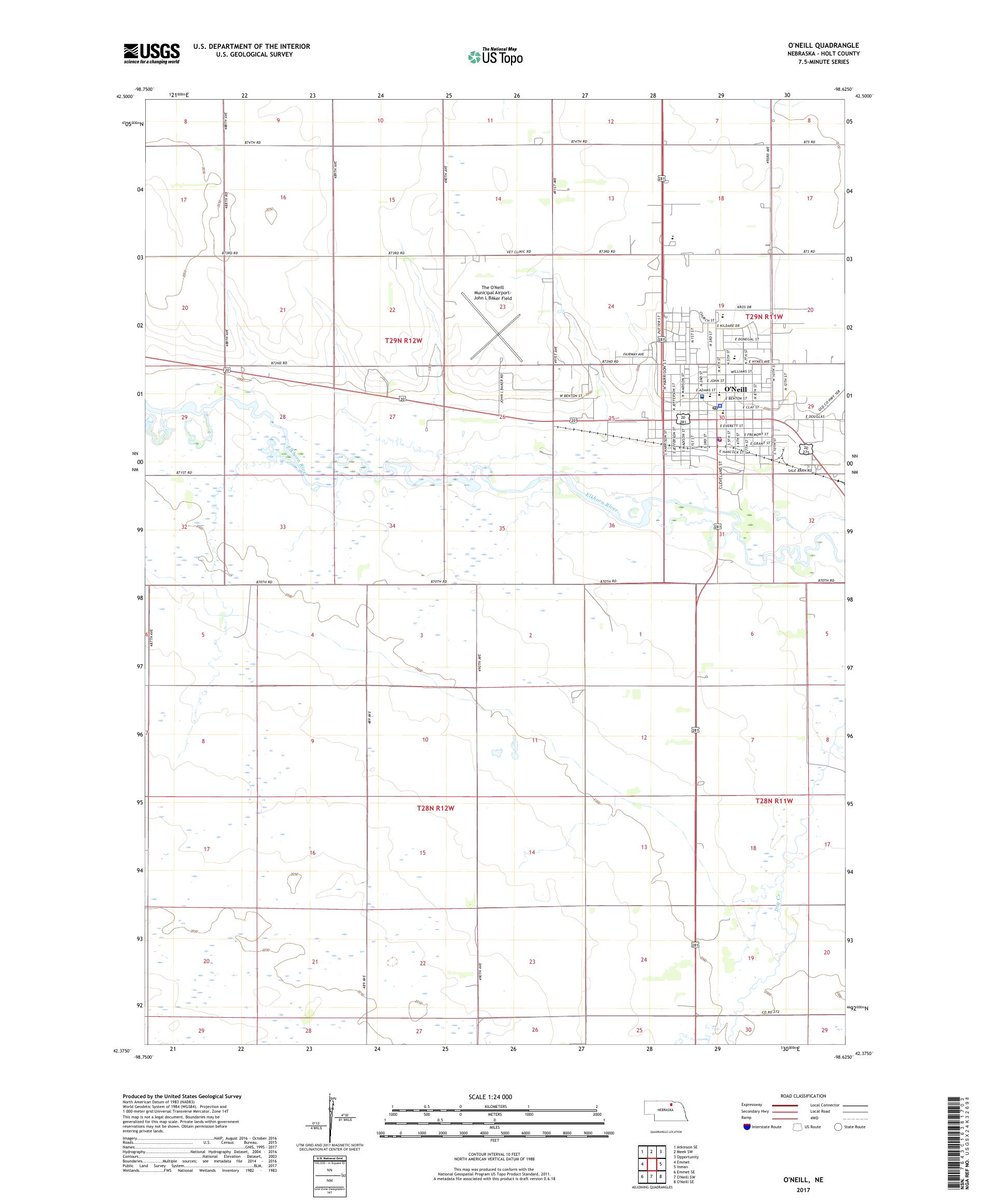 MyTopo O'Neill, Nebraska USGS Quad Topo Map