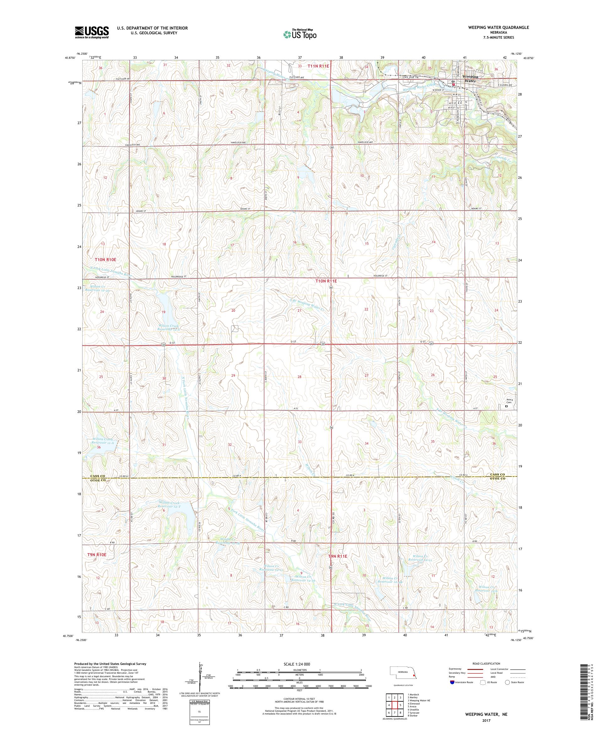 MyTopo Weeping Water, Nebraska USGS Quad Topo Map