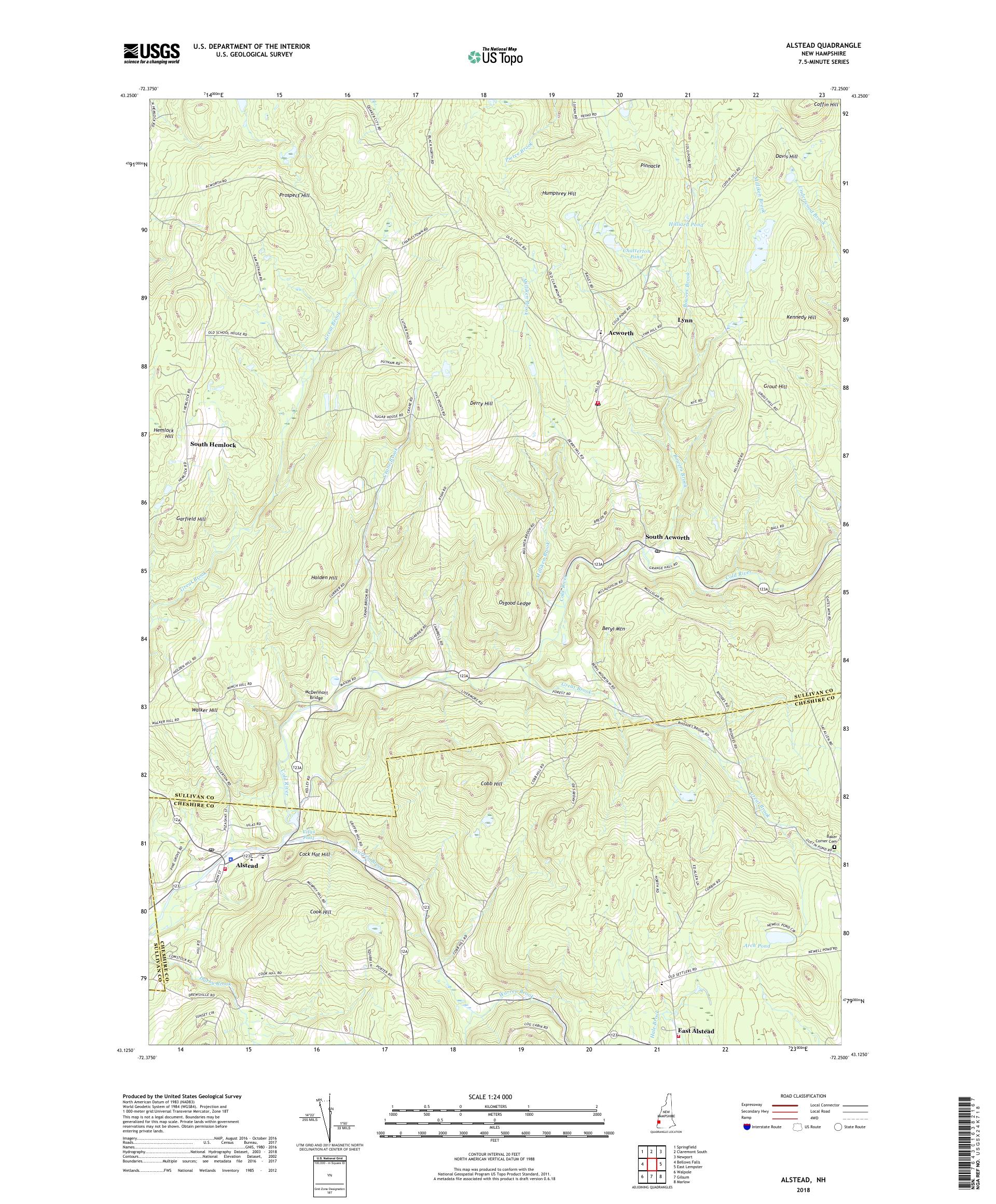MyTopo Alstead, New Hampshire USGS Quad Topo Map