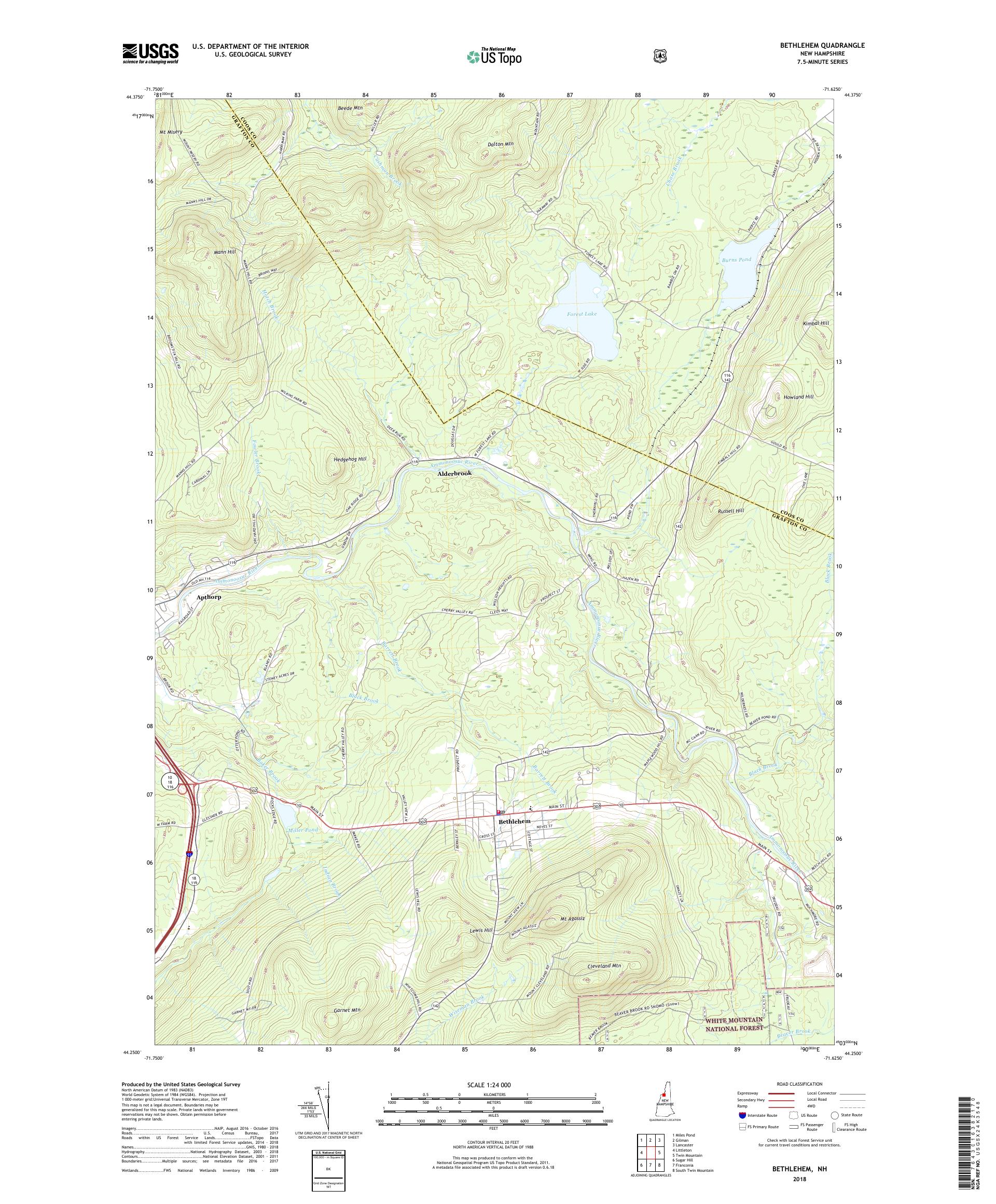 MyTopo Bethlehem, New Hampshire USGS Quad Topo Map