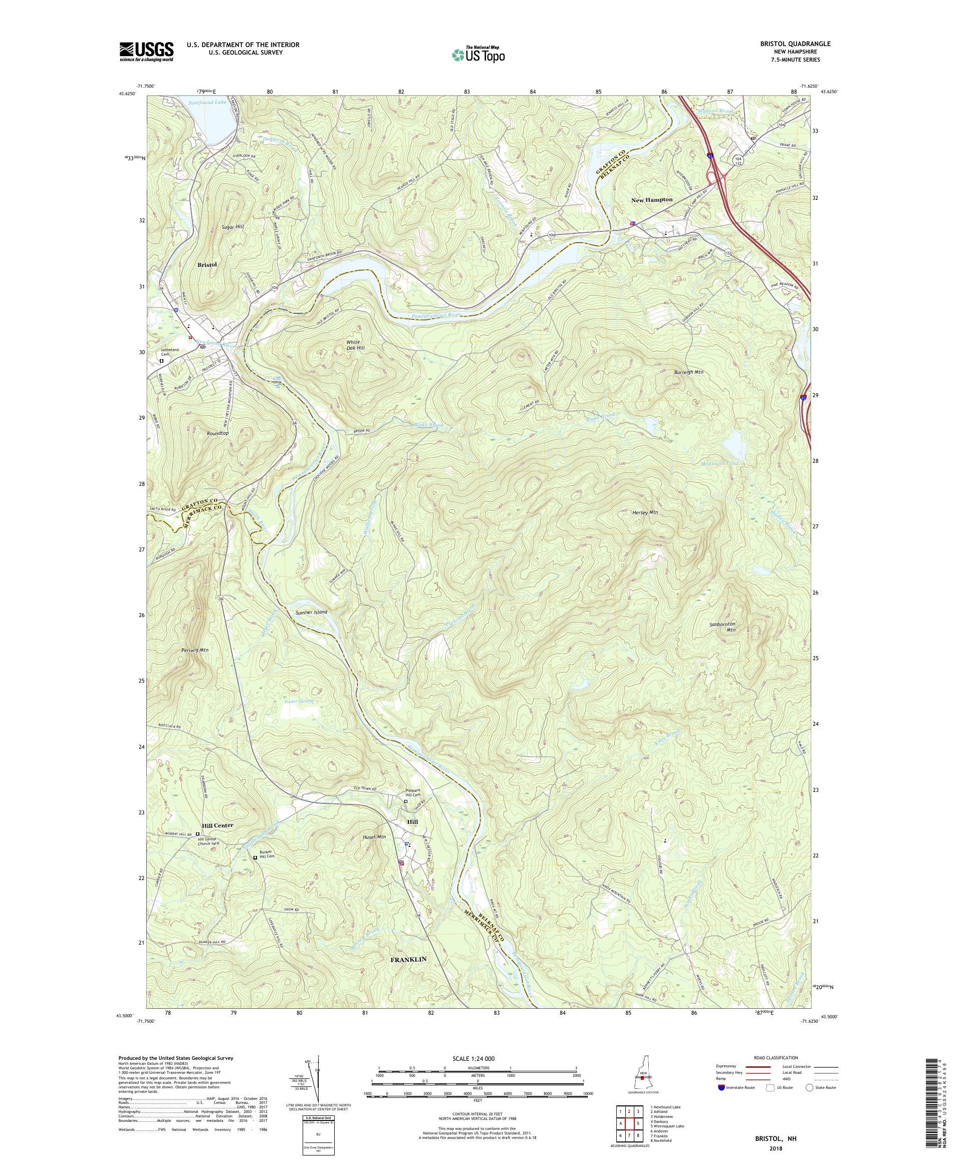 MyTopo Bristol, New Hampshire USGS Quad Topo Map