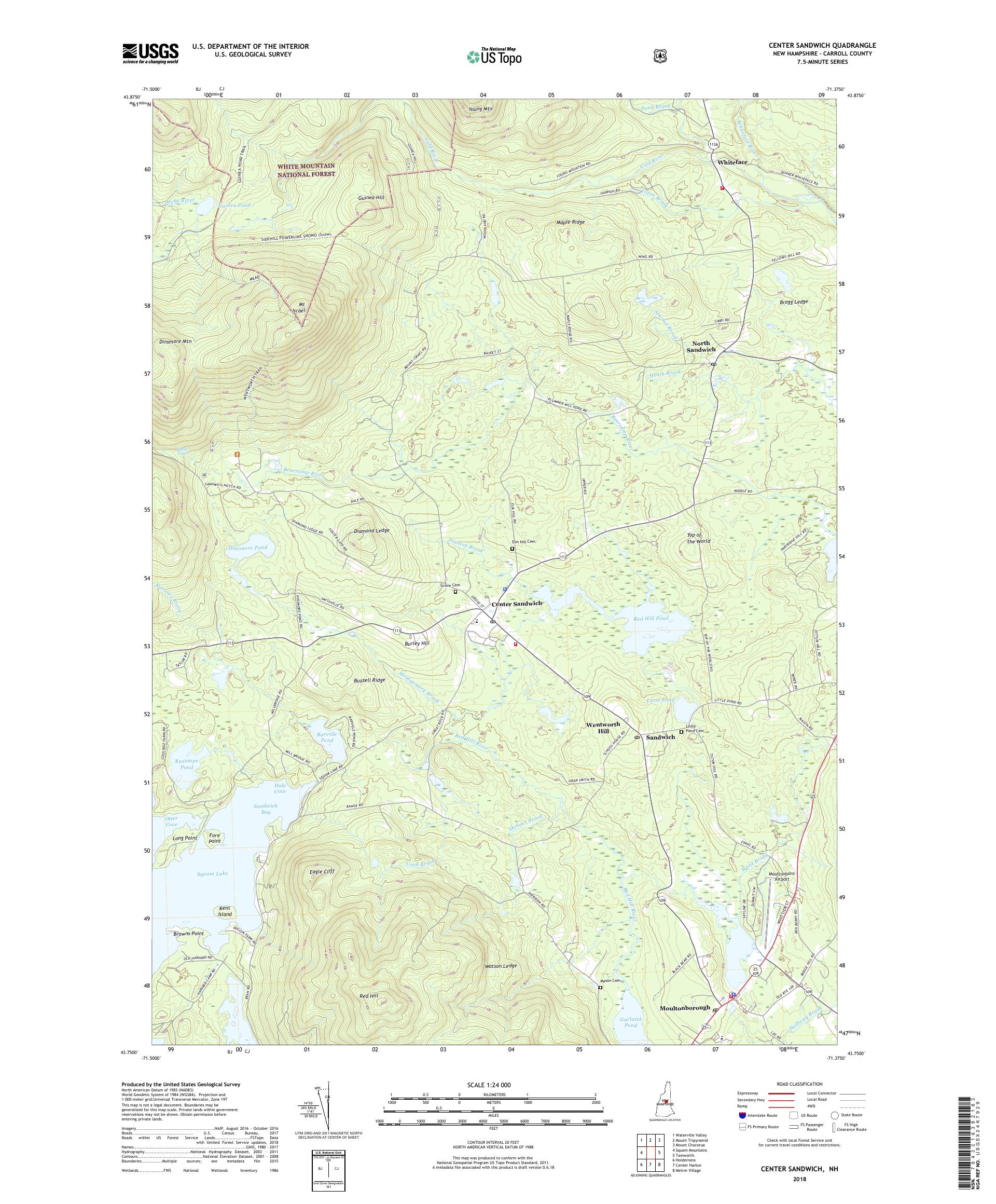MyTopo Center Sandwich, New Hampshire USGS Quad Topo Map