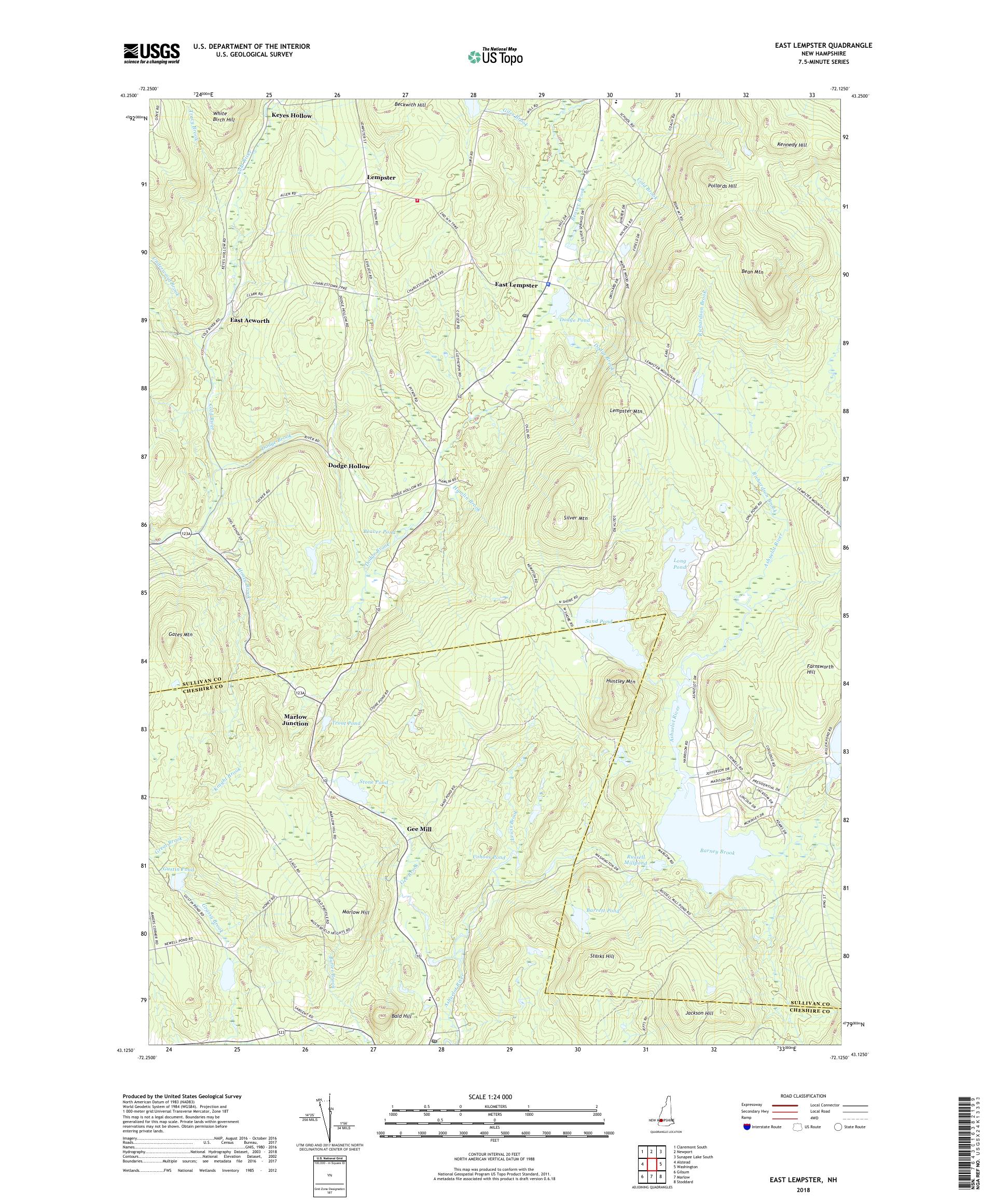 MyTopo East Lempster, New Hampshire USGS Quad Topo Map