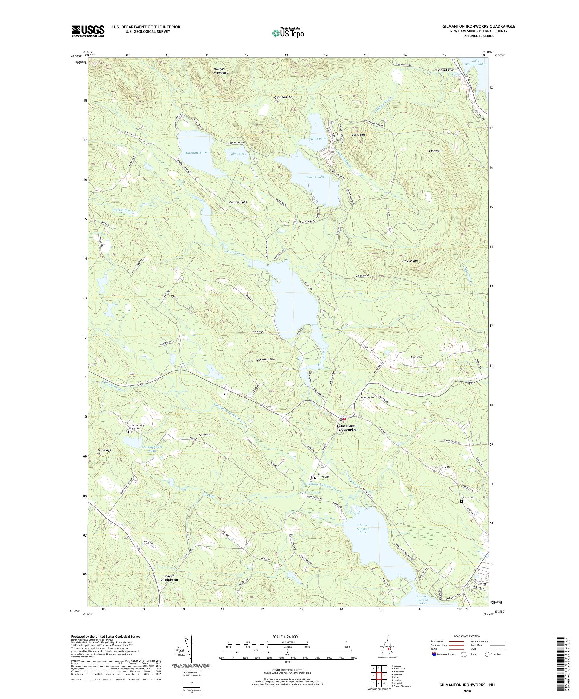 MyTopo Gilmanton Ironworks, New Hampshire USGS Quad Topo Map