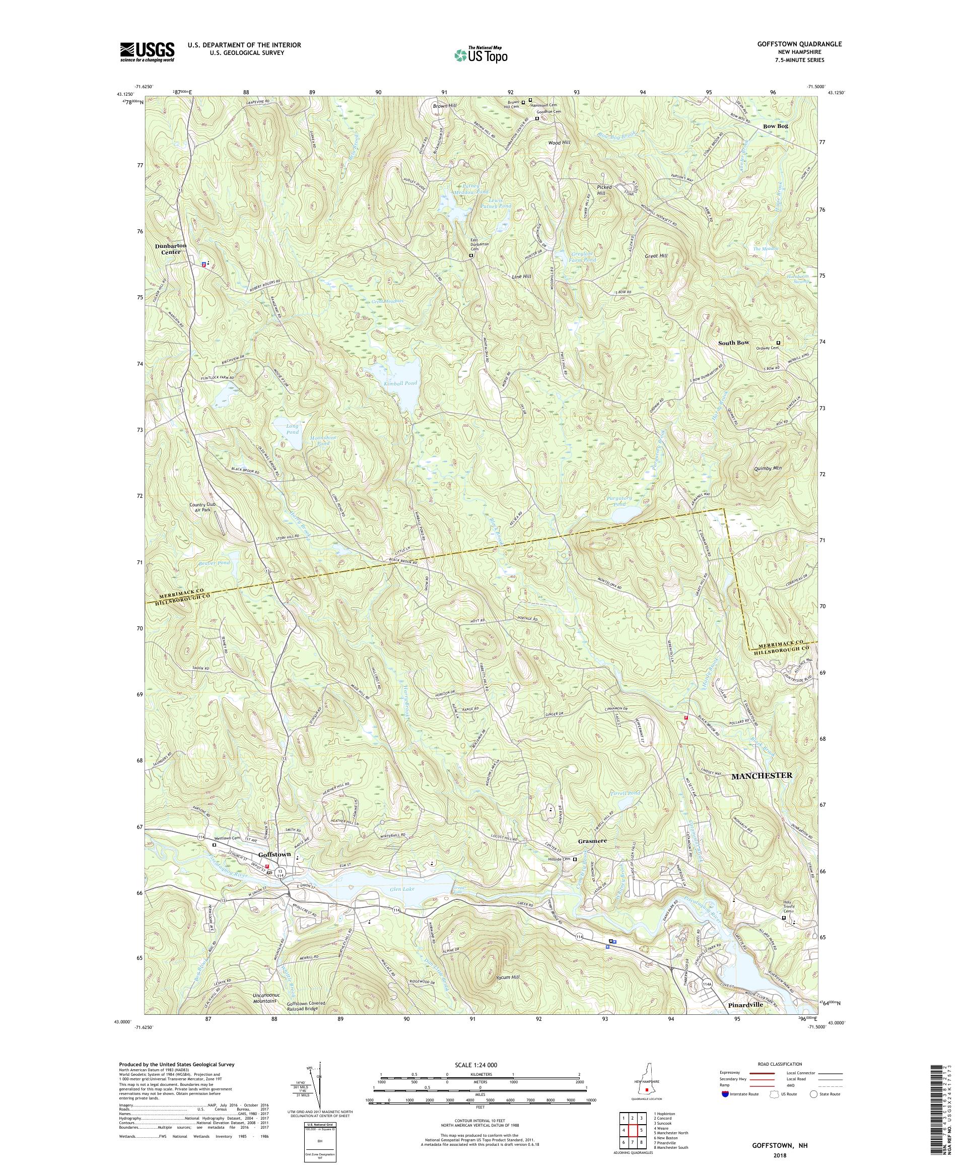MyTopo Goffstown, New Hampshire USGS Quad Topo Map