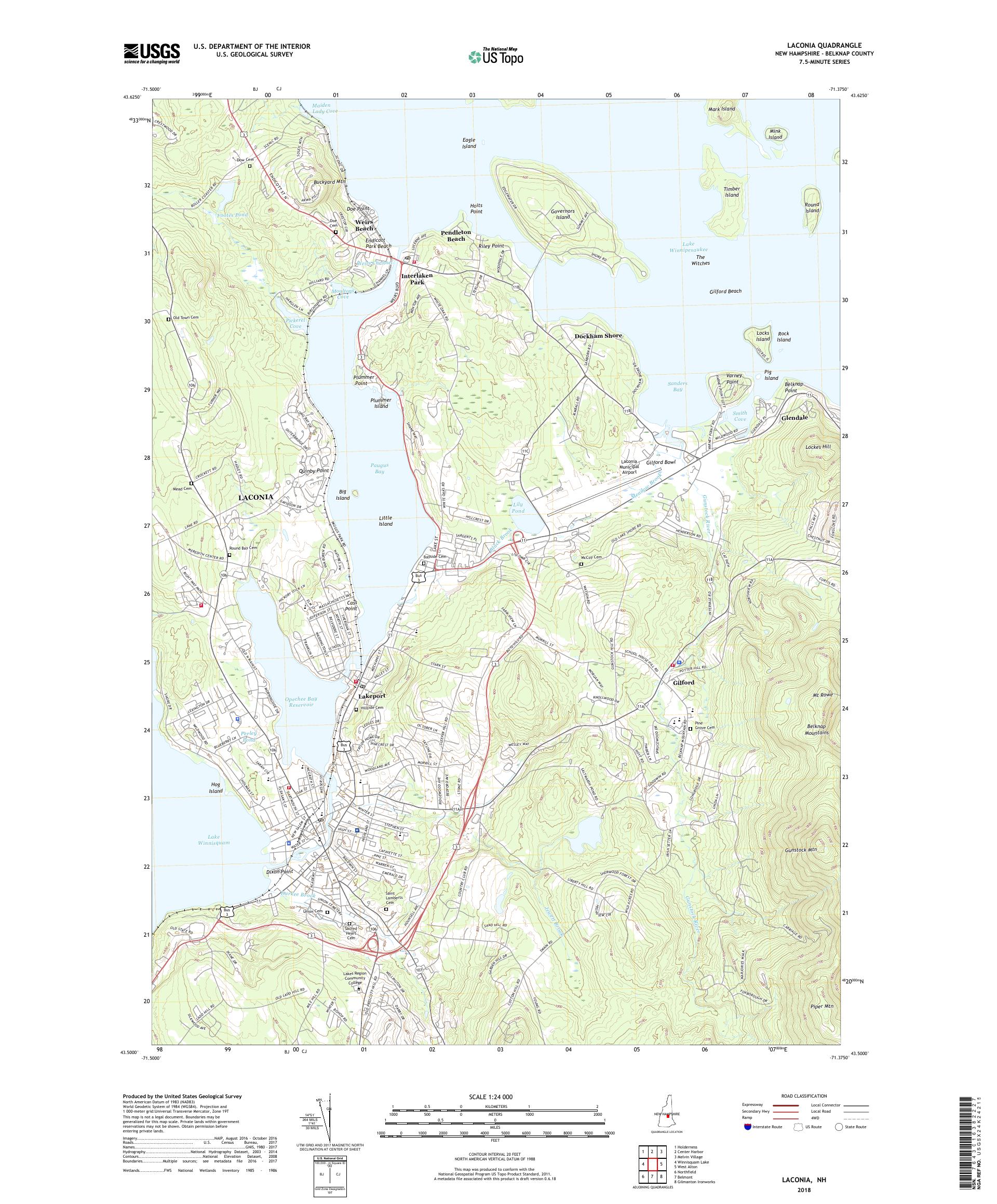 MyTopo Laconia, New Hampshire USGS Quad Topo Map