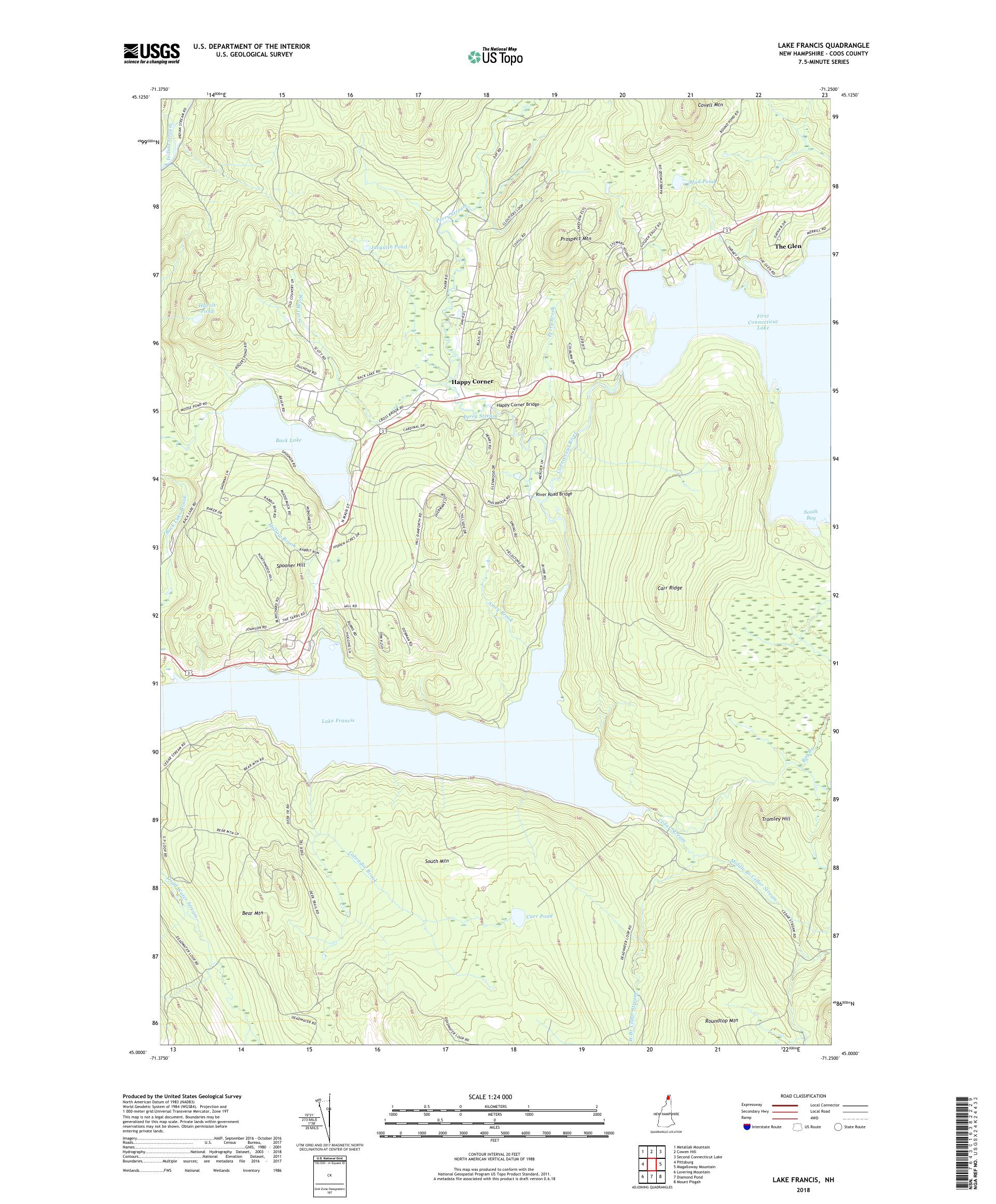 MyTopo Lake Francis, New Hampshire USGS Quad Topo Map