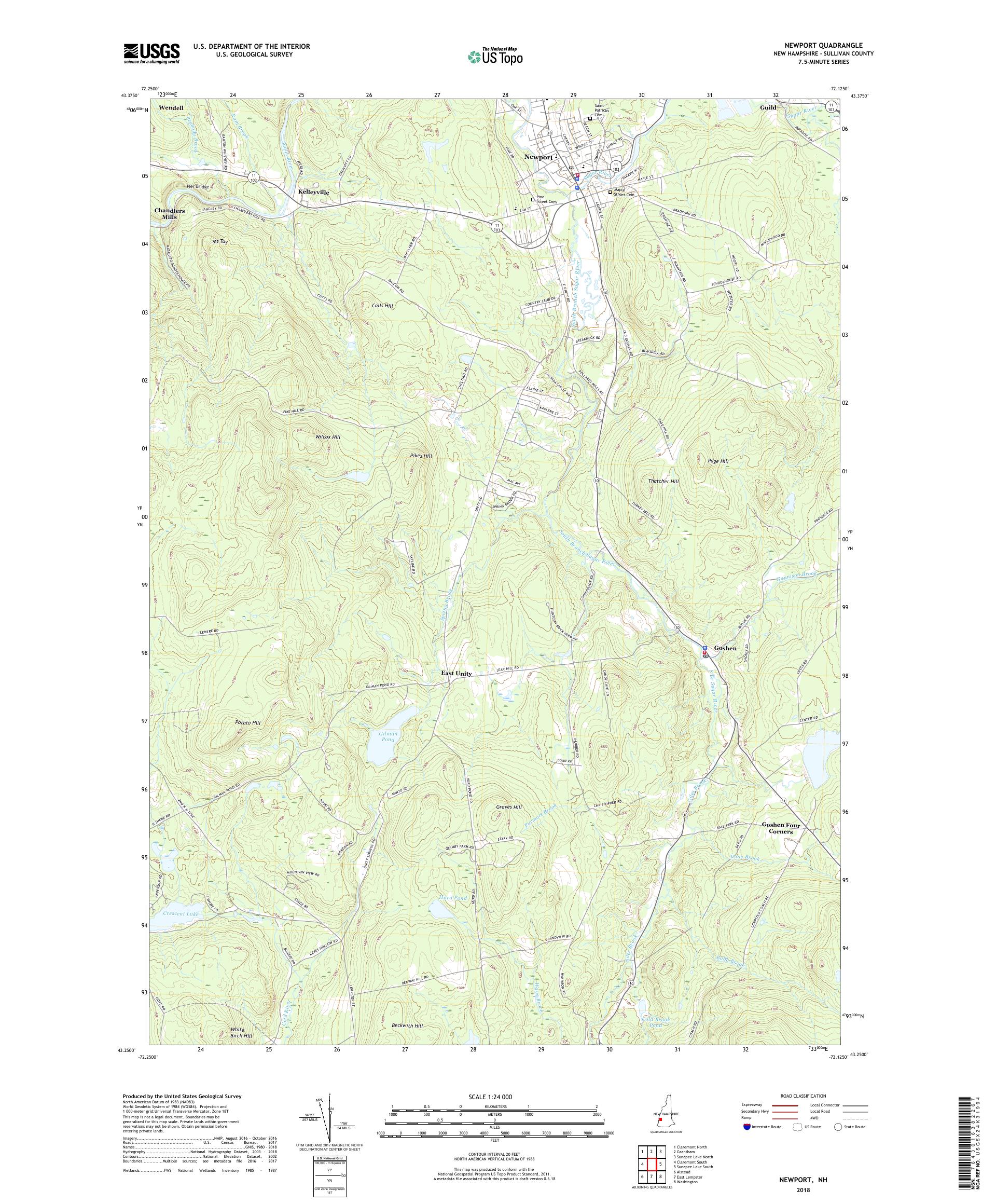 MyTopo Newport, New Hampshire USGS Quad Topo Map