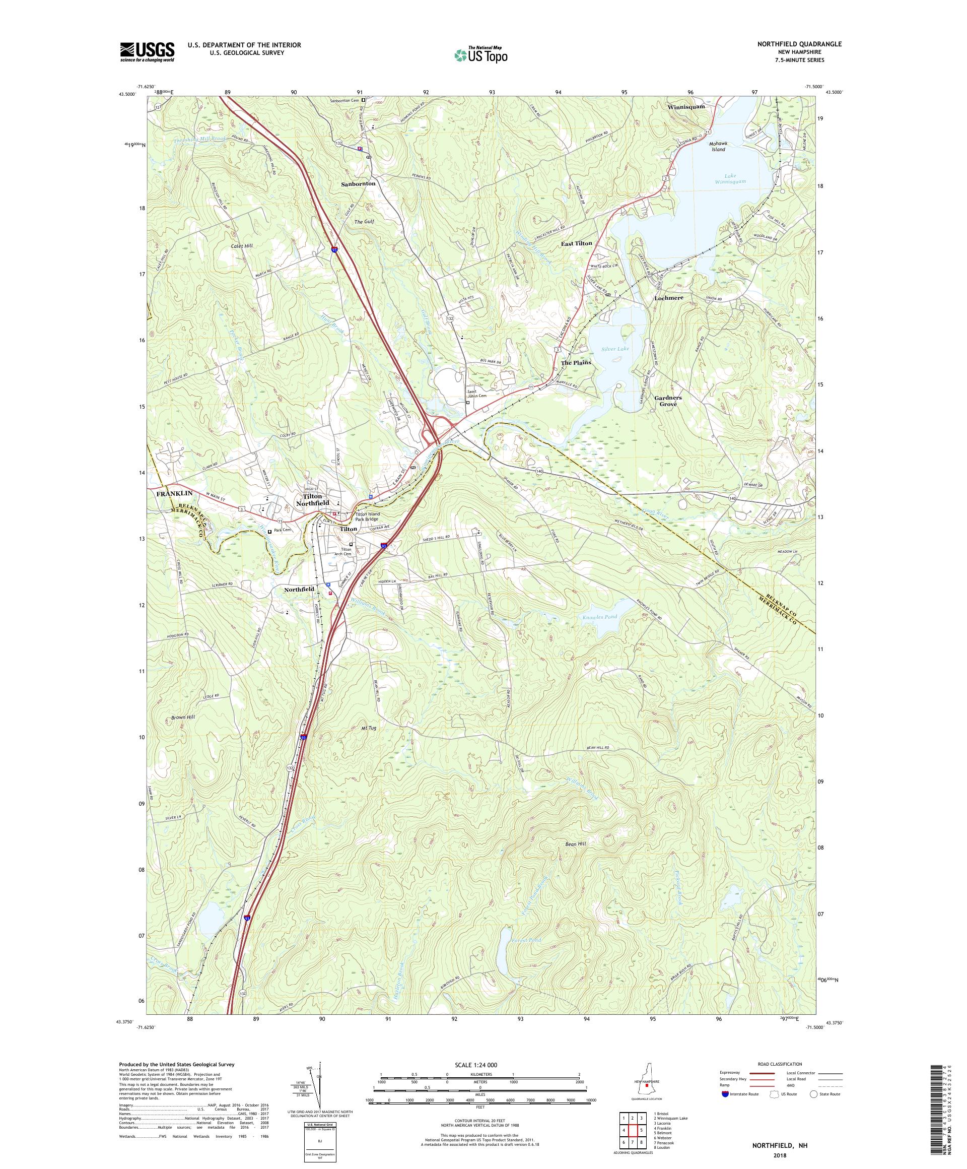 MyTopo Northfield, New Hampshire USGS Quad Topo Map
