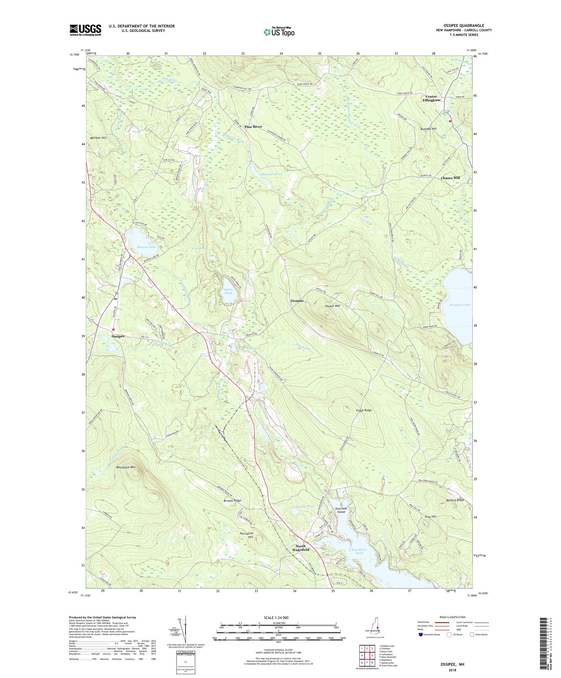 MyTopo Ossipee, New Hampshire USGS Quad Topo Map