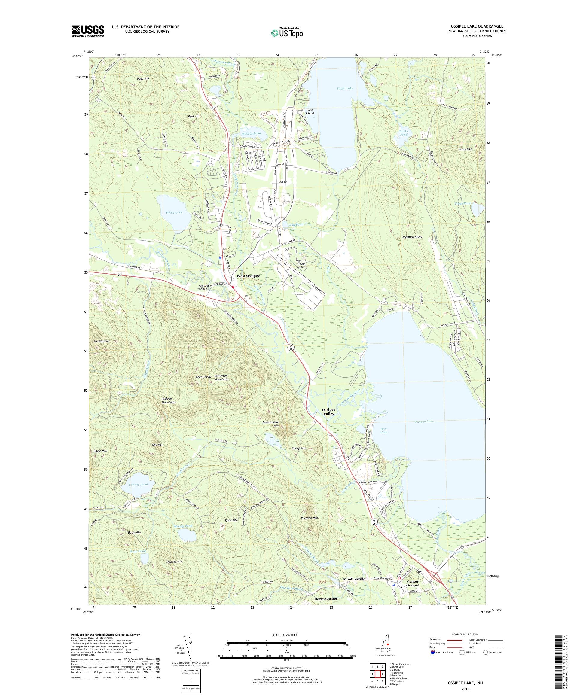MyTopo Ossipee Lake, New Hampshire USGS Quad Topo Map