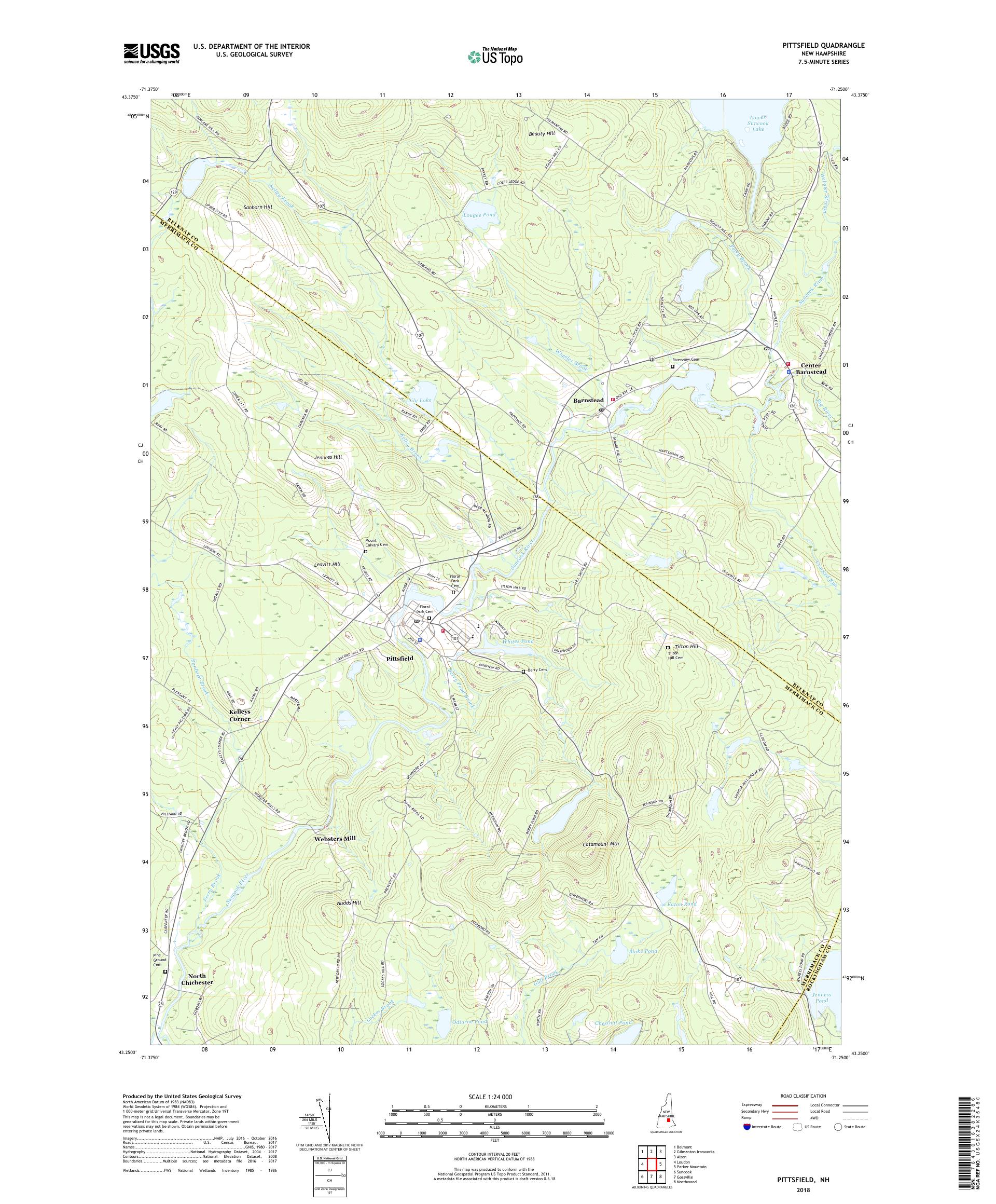 MyTopo Pittsfield, New Hampshire USGS Quad Topo Map