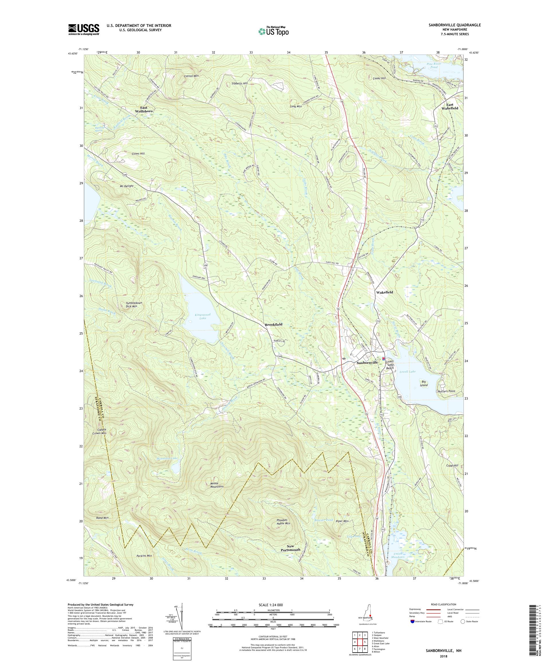 MyTopo Sanbornville, New Hampshire USGS Quad Topo Map