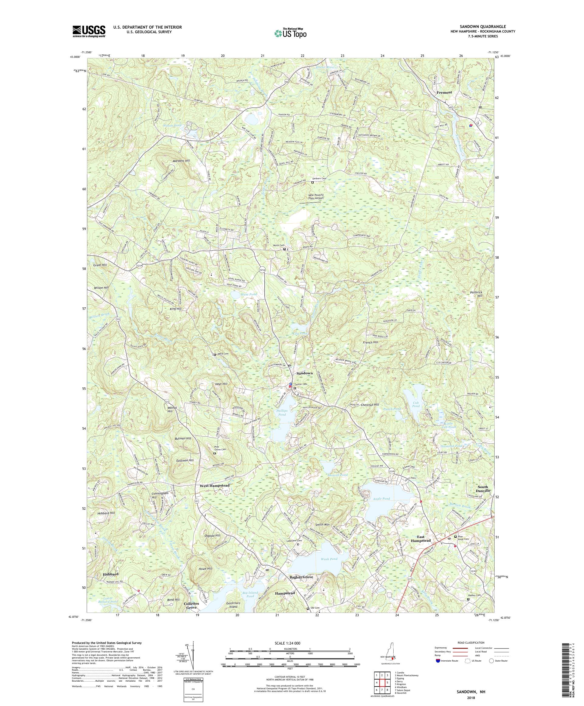 MyTopo Sandown, New Hampshire USGS Quad Topo Map