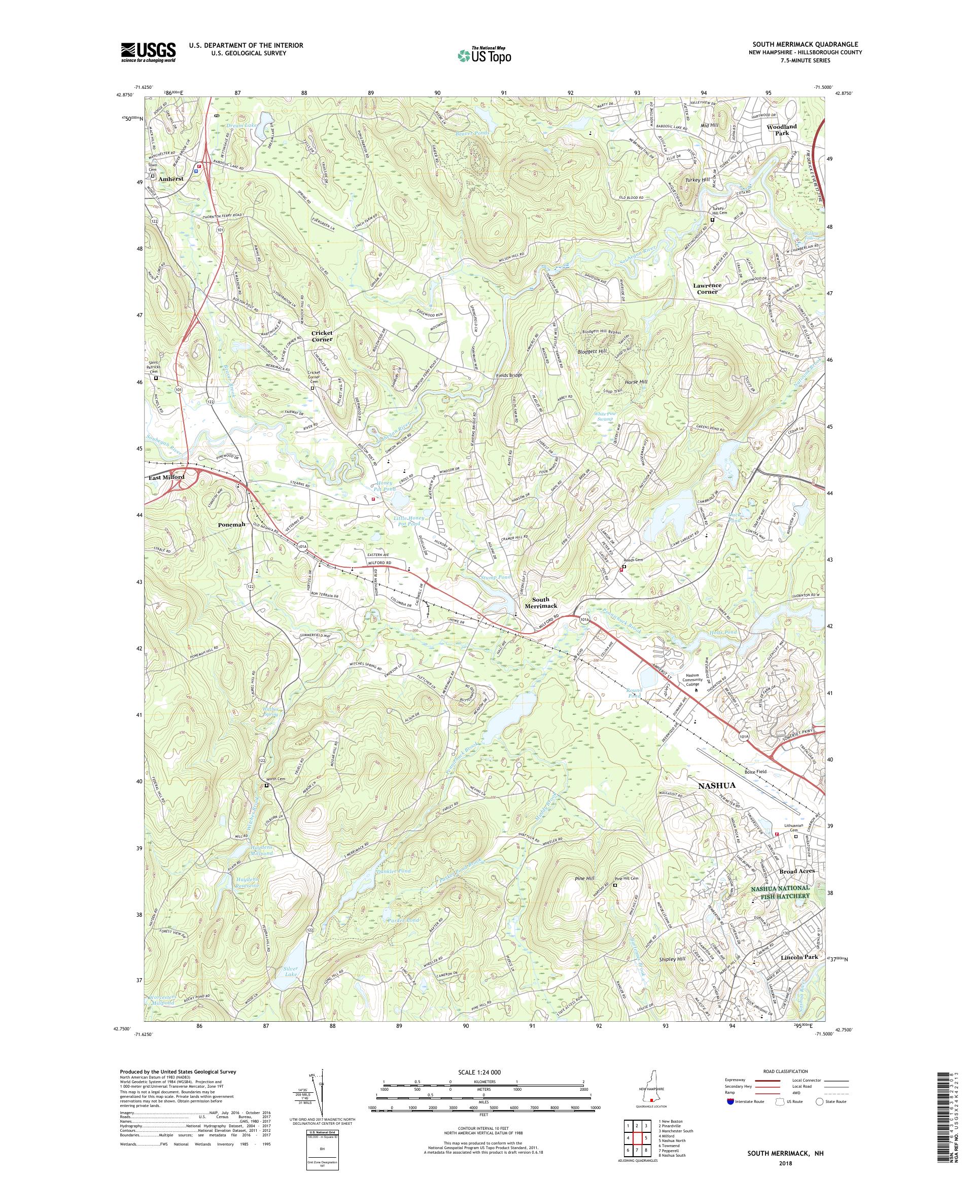MyTopo South Merrimack, New Hampshire USGS Quad Topo Map