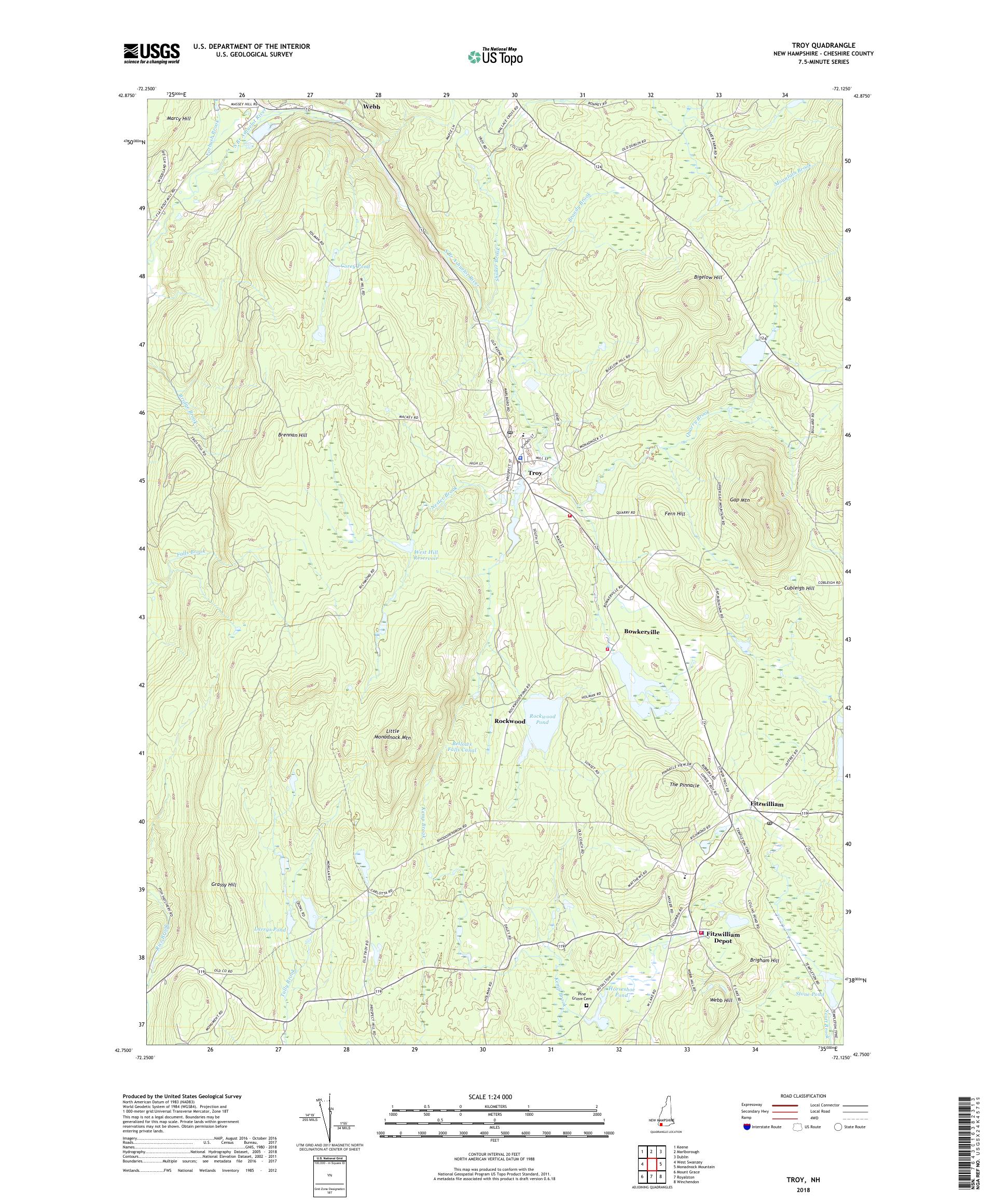 MyTopo Troy, New Hampshire USGS Quad Topo Map