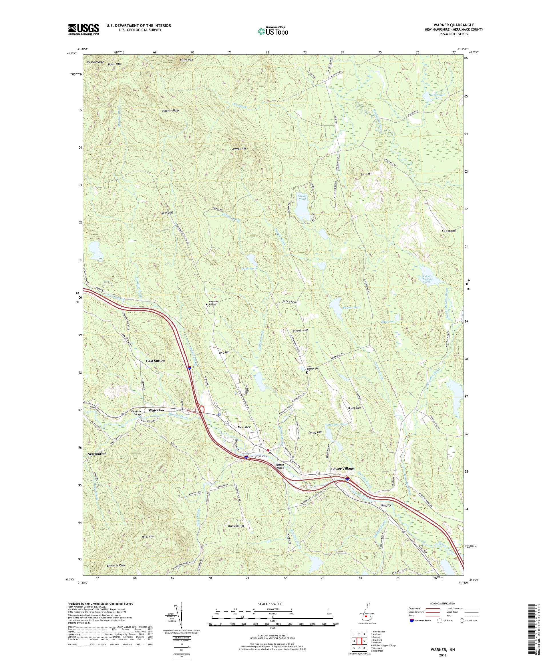 MyTopo Warner, New Hampshire USGS Quad Topo Map