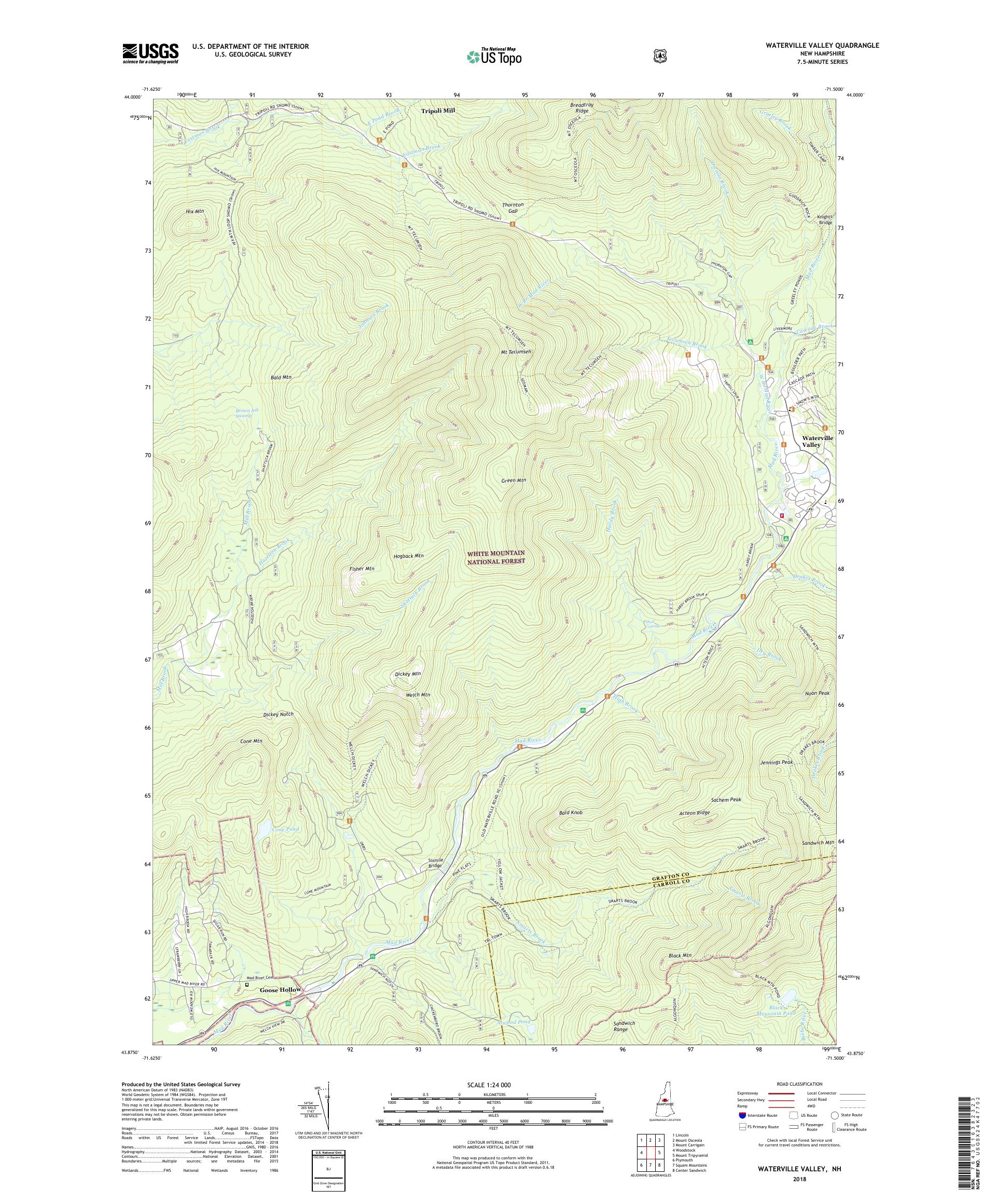MyTopo Waterville Valley, New Hampshire USGS Quad Topo Map