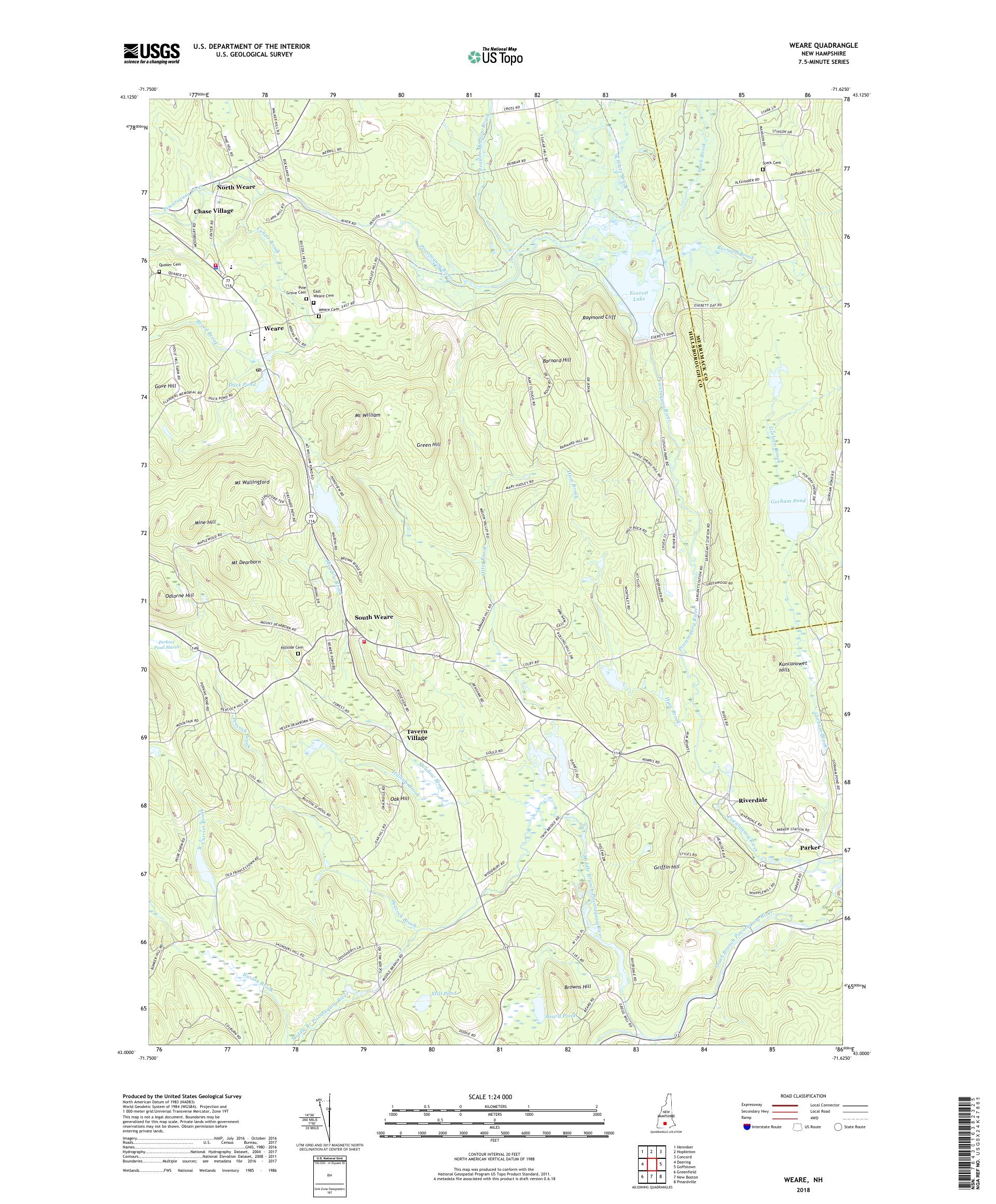 MyTopo Weare, New Hampshire USGS Quad Topo Map
