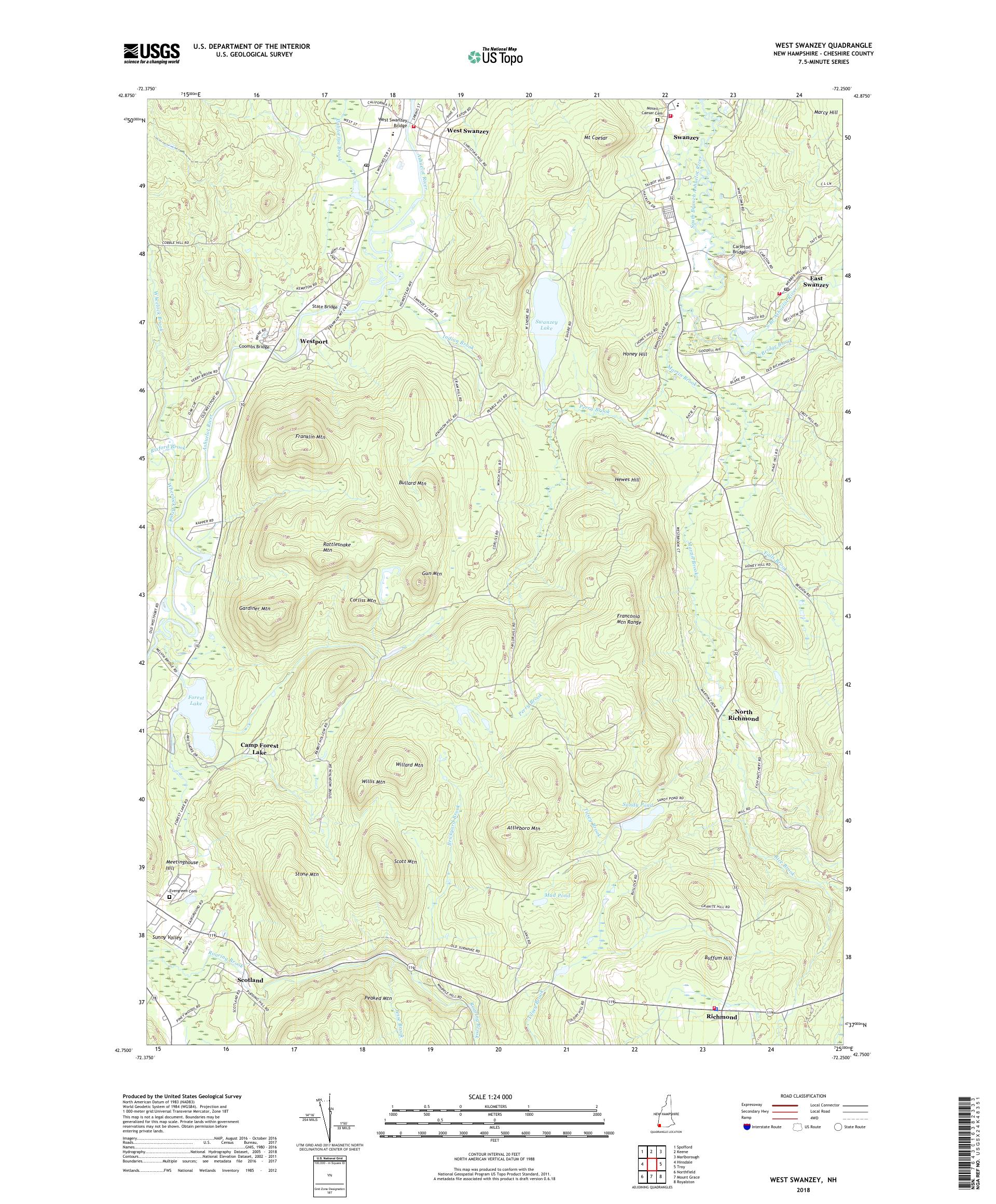 MyTopo West Swanzey, New Hampshire USGS Quad Topo Map