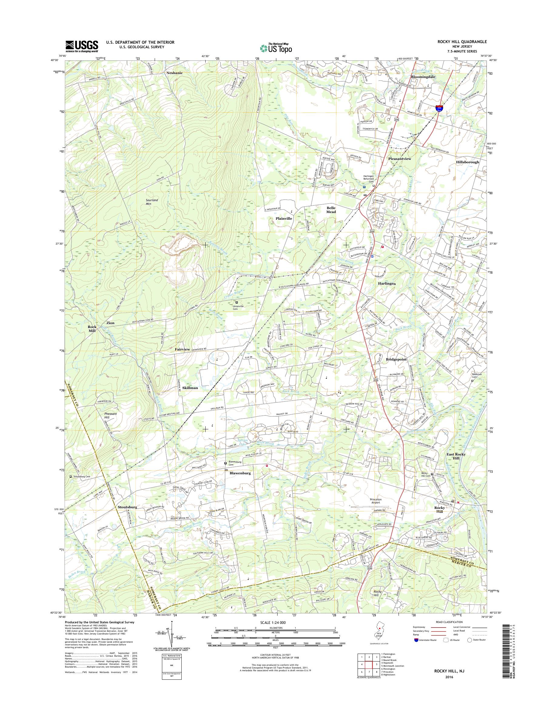 MyTopo Rocky Hill, New Jersey USGS Quad Topo Map