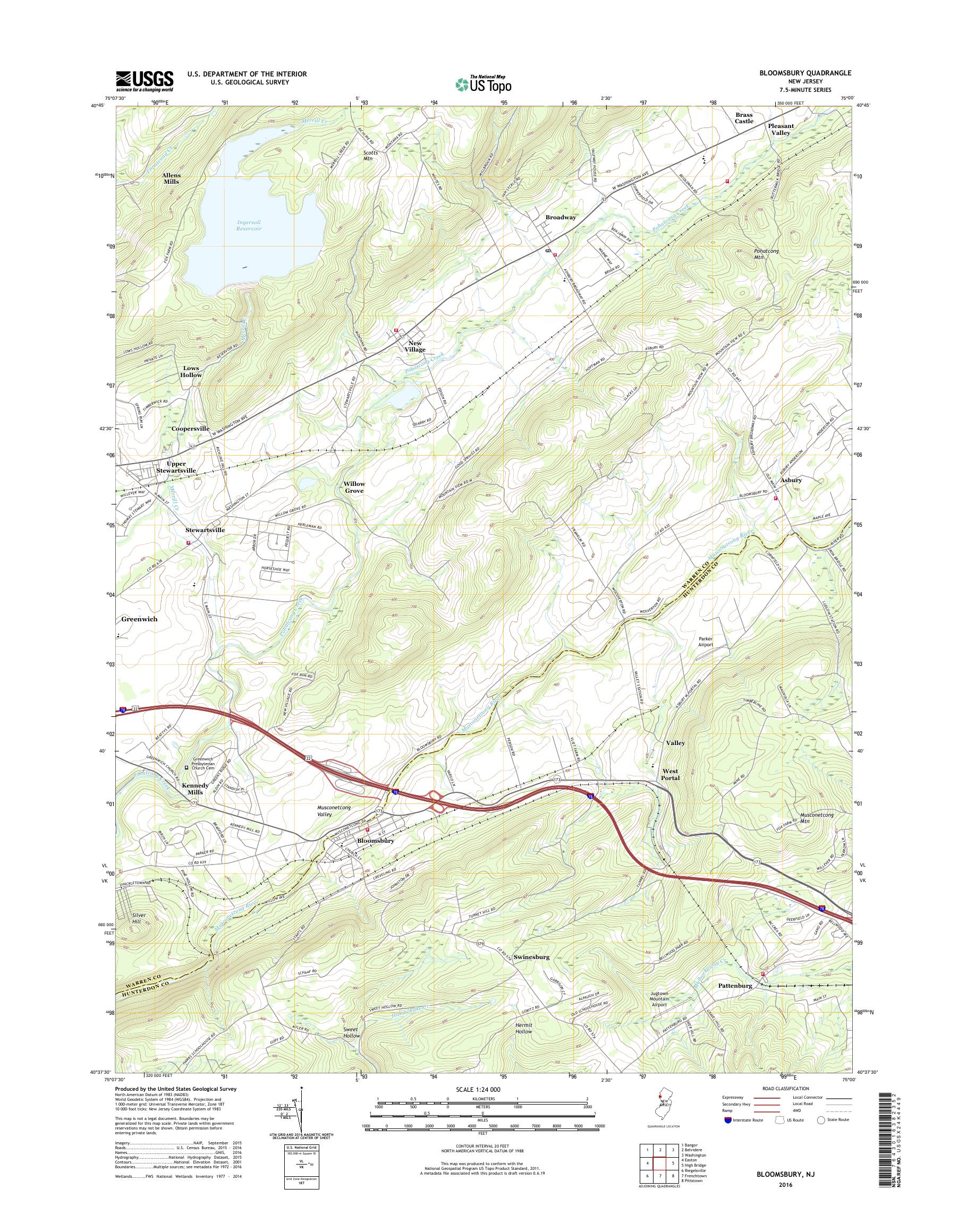 MyTopo Bloomsbury, New Jersey USGS Quad Topo Map