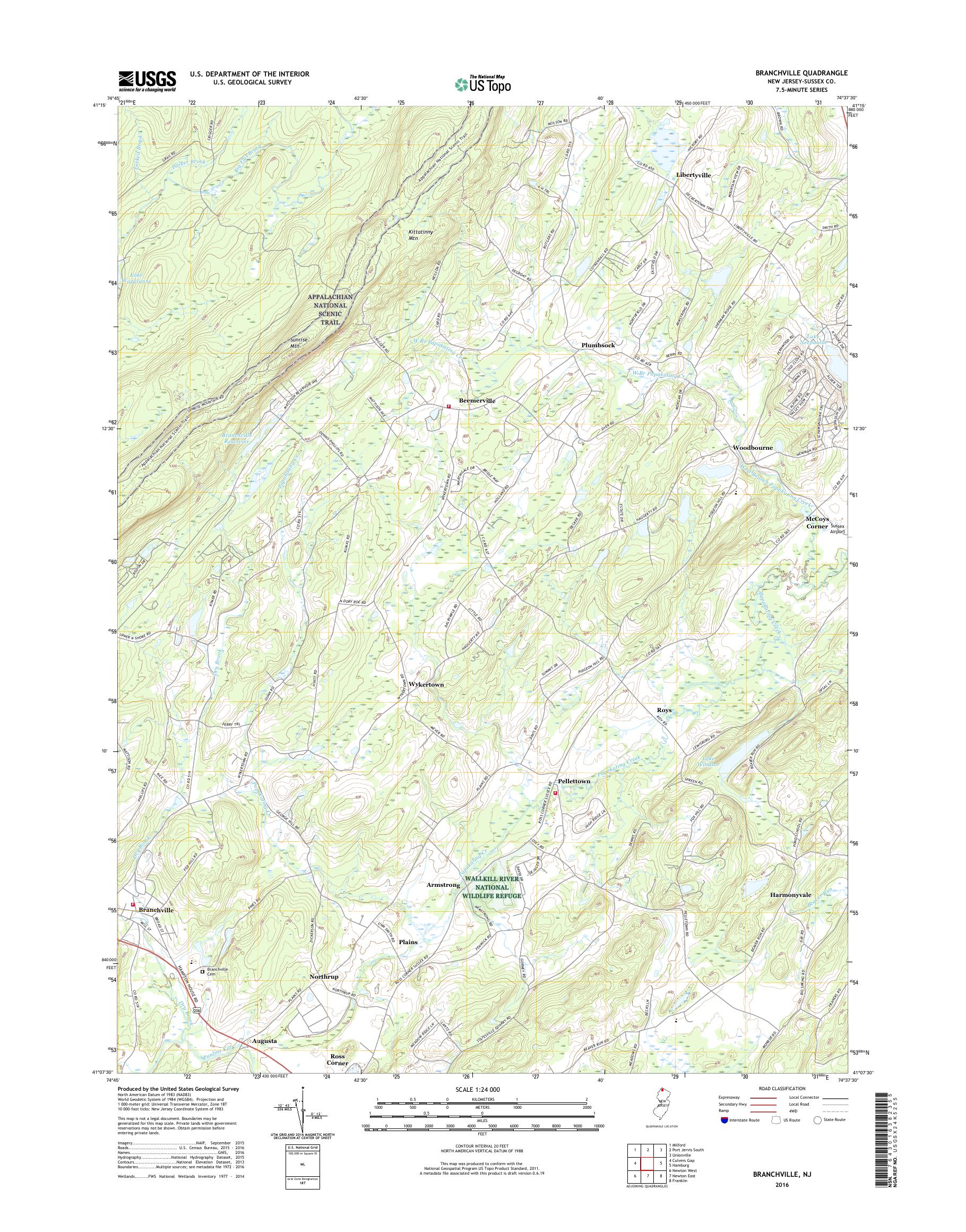 MyTopo Branchville, New Jersey USGS Quad Topo Map