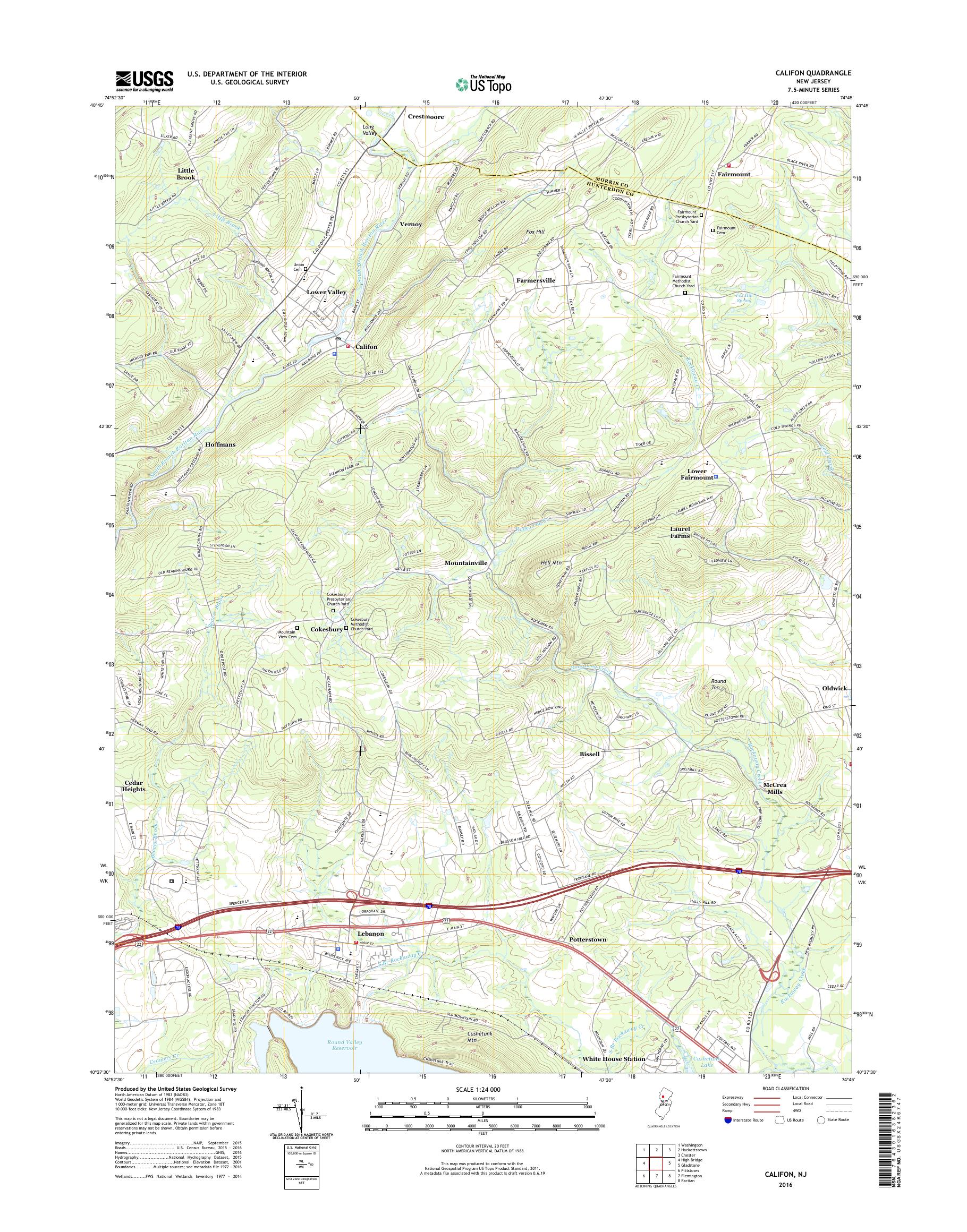 MyTopo Califon, New Jersey USGS Quad Topo Map