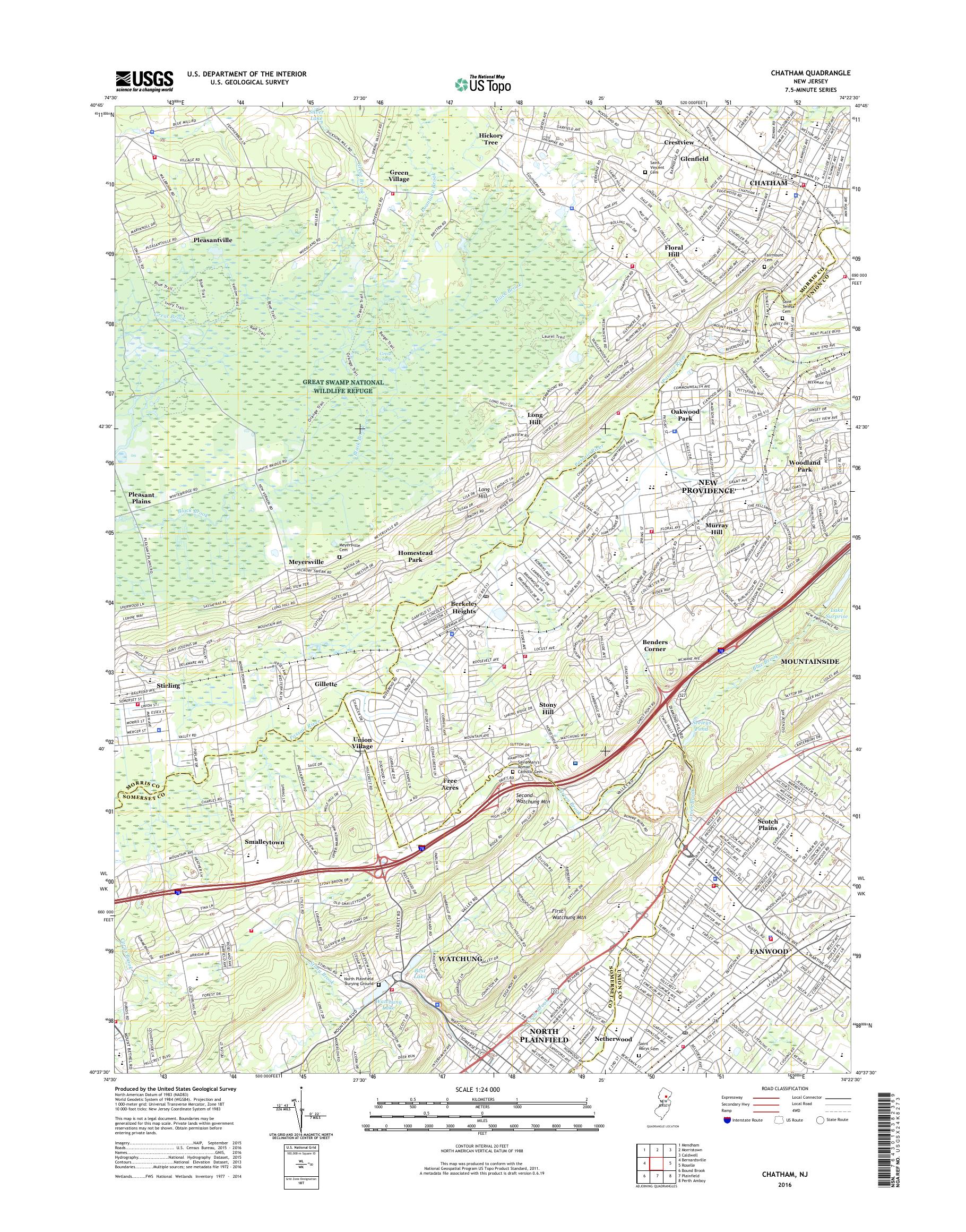 MyTopo Chatham, New Jersey USGS Quad Topo Map