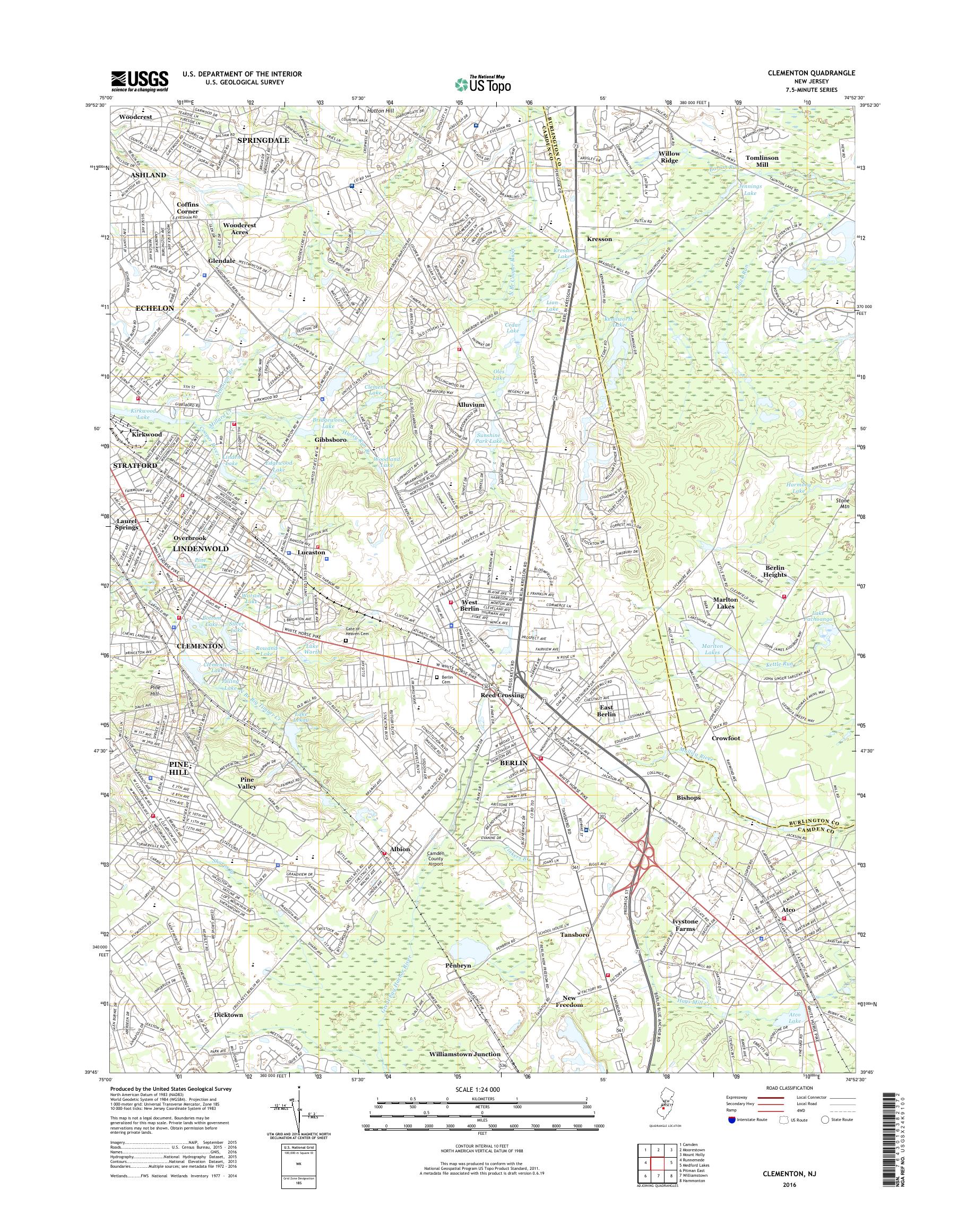 MyTopo Clementon, New Jersey USGS Quad Topo Map