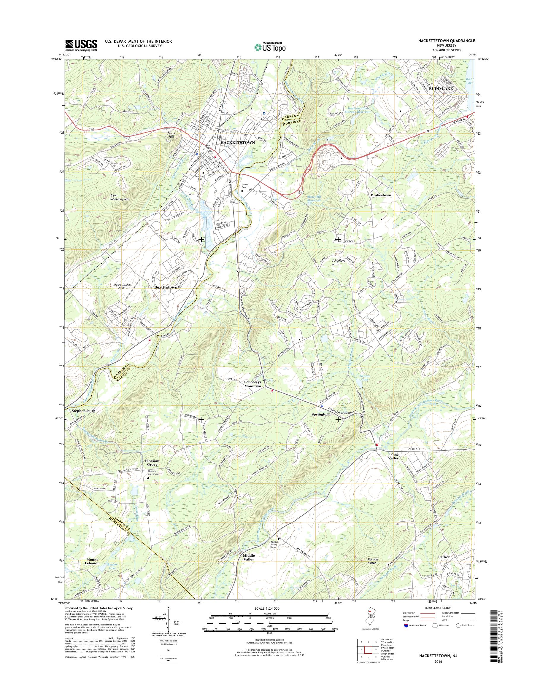 MyTopo Hackettstown, New Jersey USGS Quad Topo Map