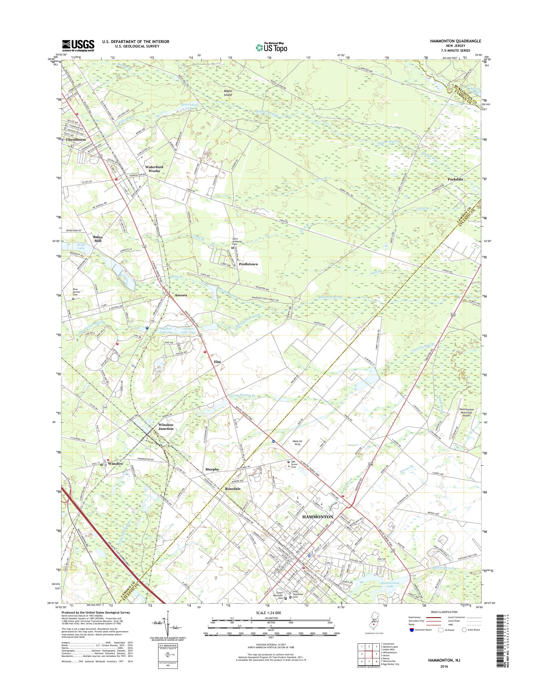 MyTopo Hammonton, New Jersey USGS Quad Topo Map